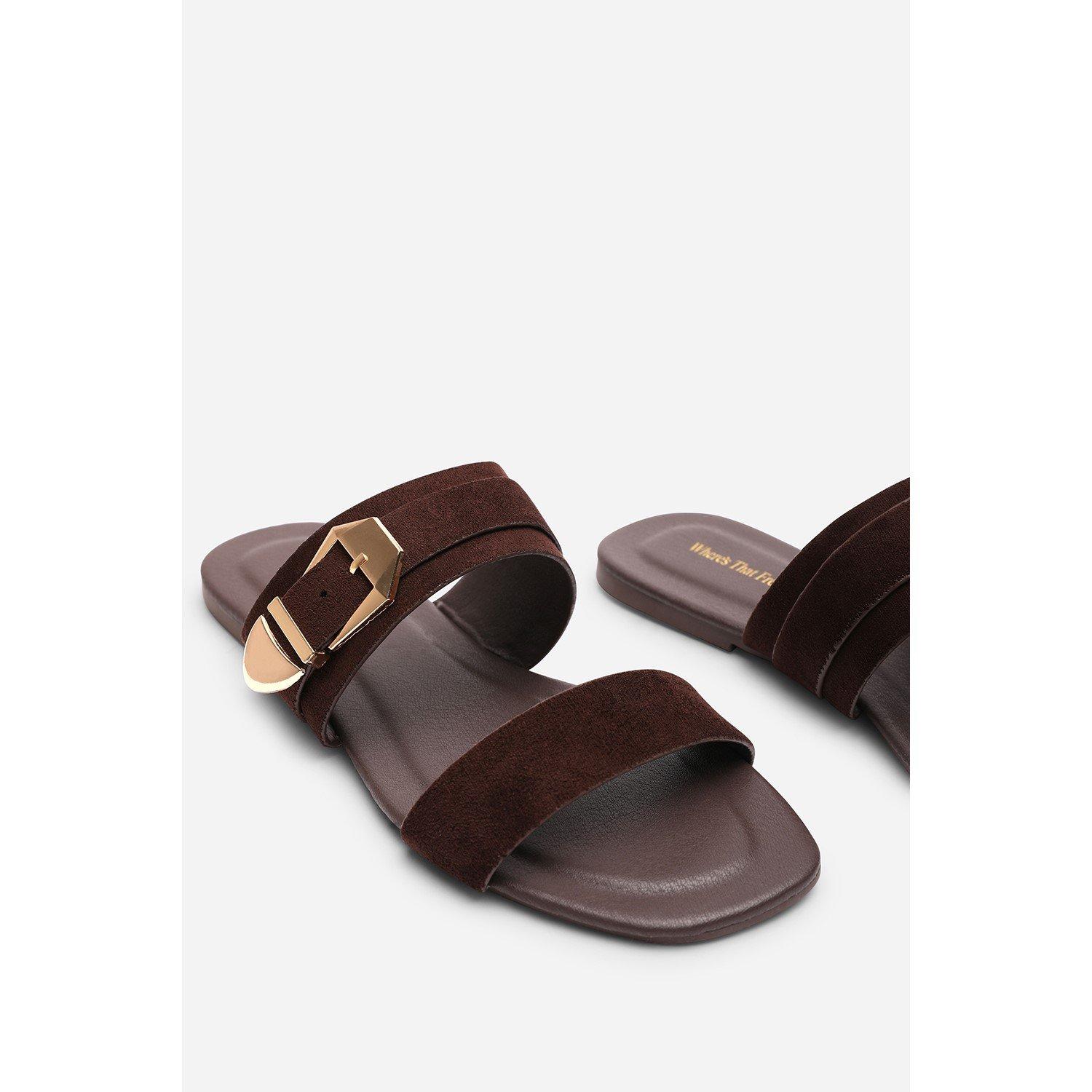 Dark Brown - Wheres That From - Orlina Two Strap Side Buckle Dark Brown Suede Sand - 5