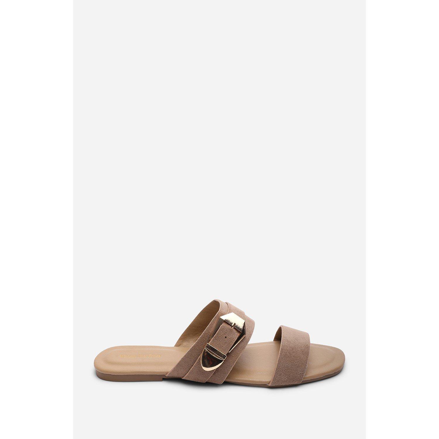 Camel - Wheres That From - Orlina Two Strap Side Buckle Camel Suede Sandal - 2