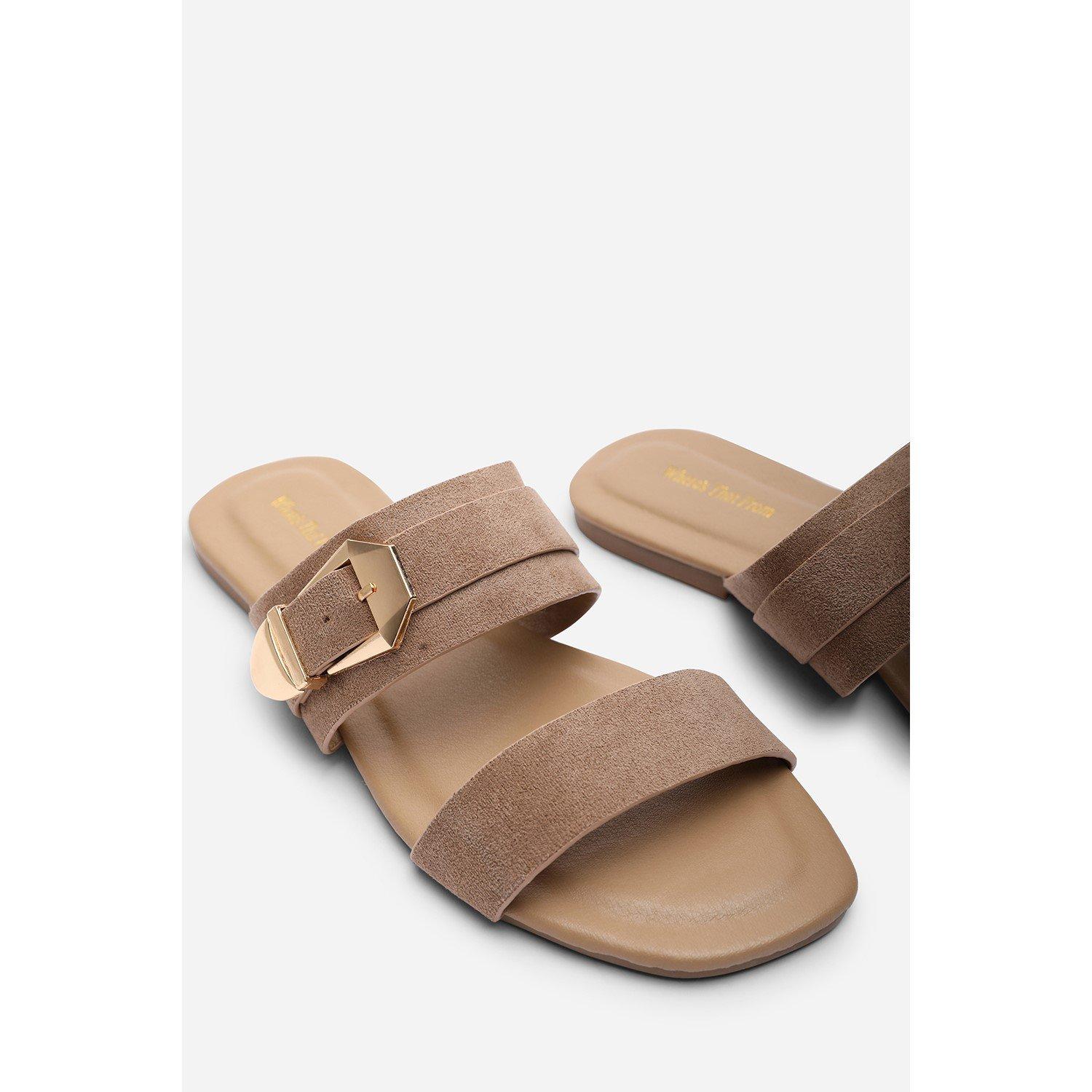 Camel - Wheres That From - Orlina Two Strap Side Buckle Camel Suede Sandal - 5