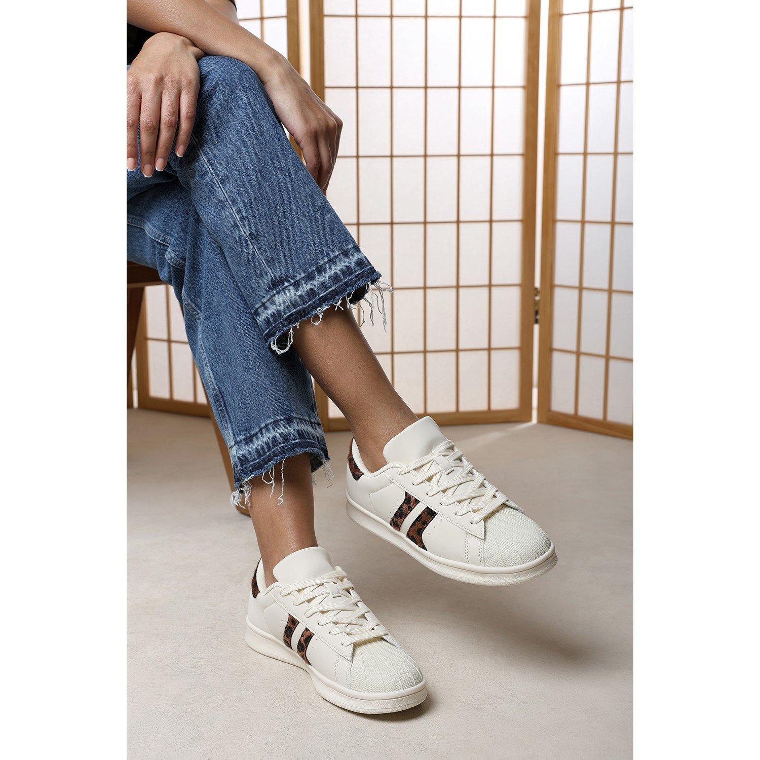 Beige - Wheres That From - Yamileth Stripe Panel Detailed Trainer - 2