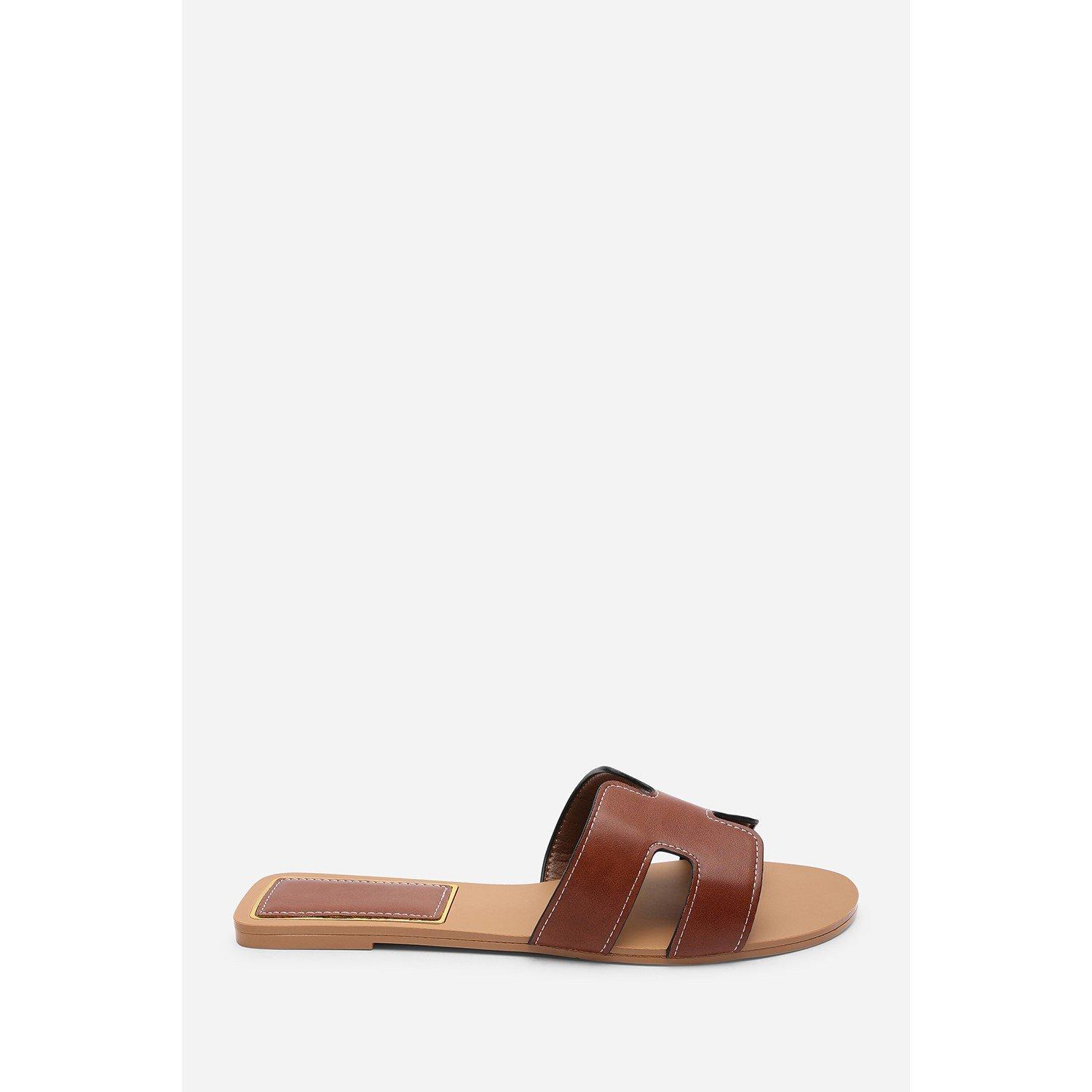 Tan - Wheres That From - GraziaCut Out Design Wide Fit Tan Slide On Sandals - 2