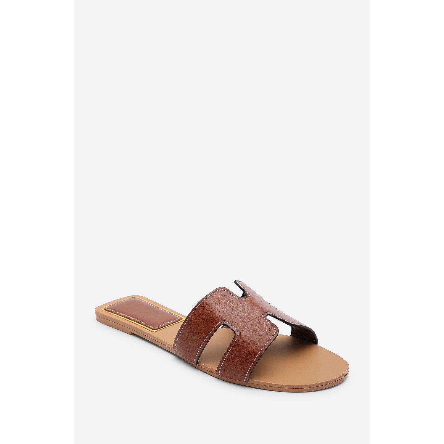 Tan - Wheres That From - GraziaCut Out Design Wide Fit Tan Slide On Sandals - 3