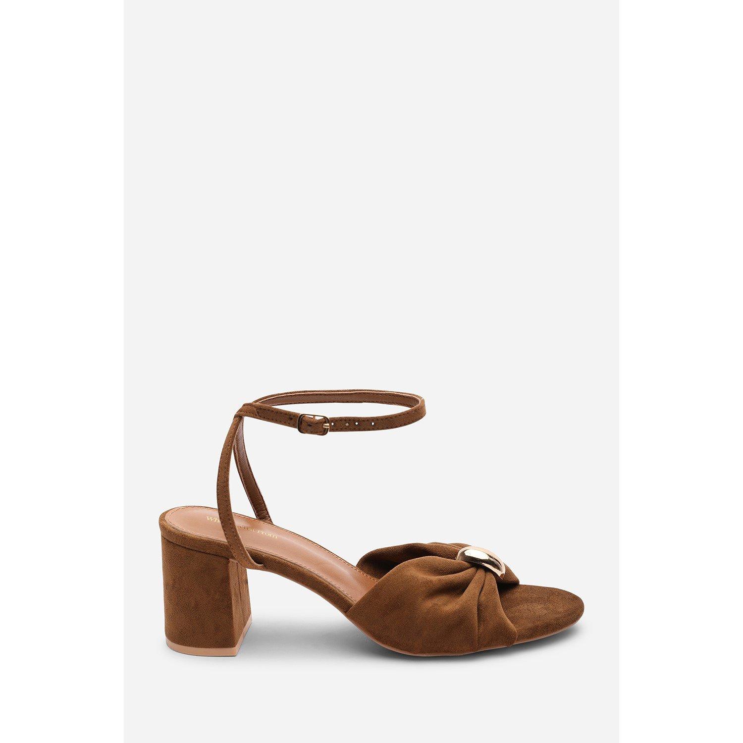 Cognac - Wheres That From - Bluebird Block Heel Ruched Buckle Cognac Suede San - 1