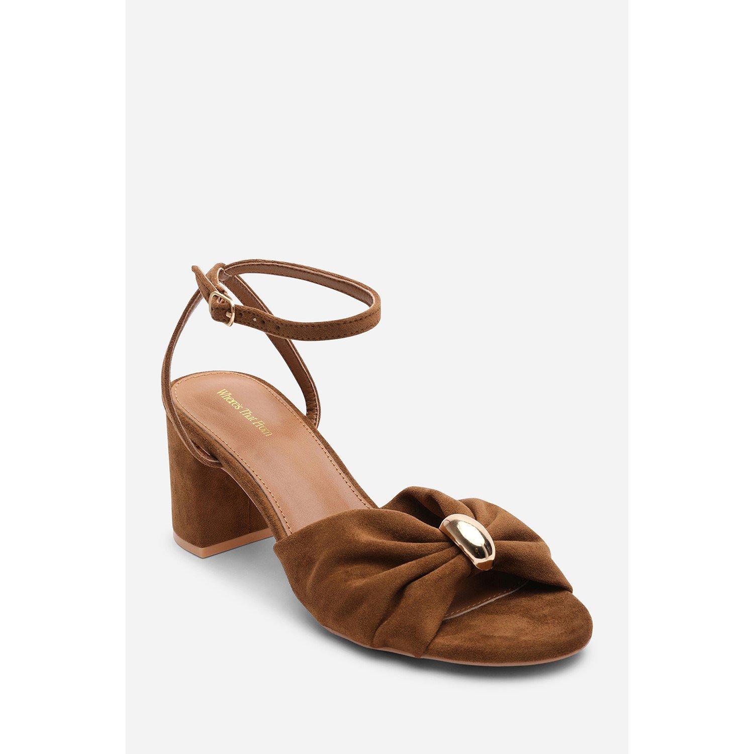 Cognac - Wheres That From - Bluebird Block Heel Ruched Buckle Cognac Suede San - 2