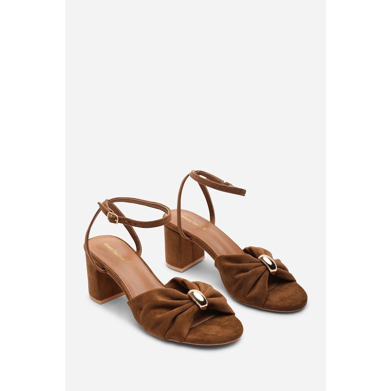 Cognac - Wheres That From - Bluebird Block Heel Ruched Buckle Cognac Suede San - 3