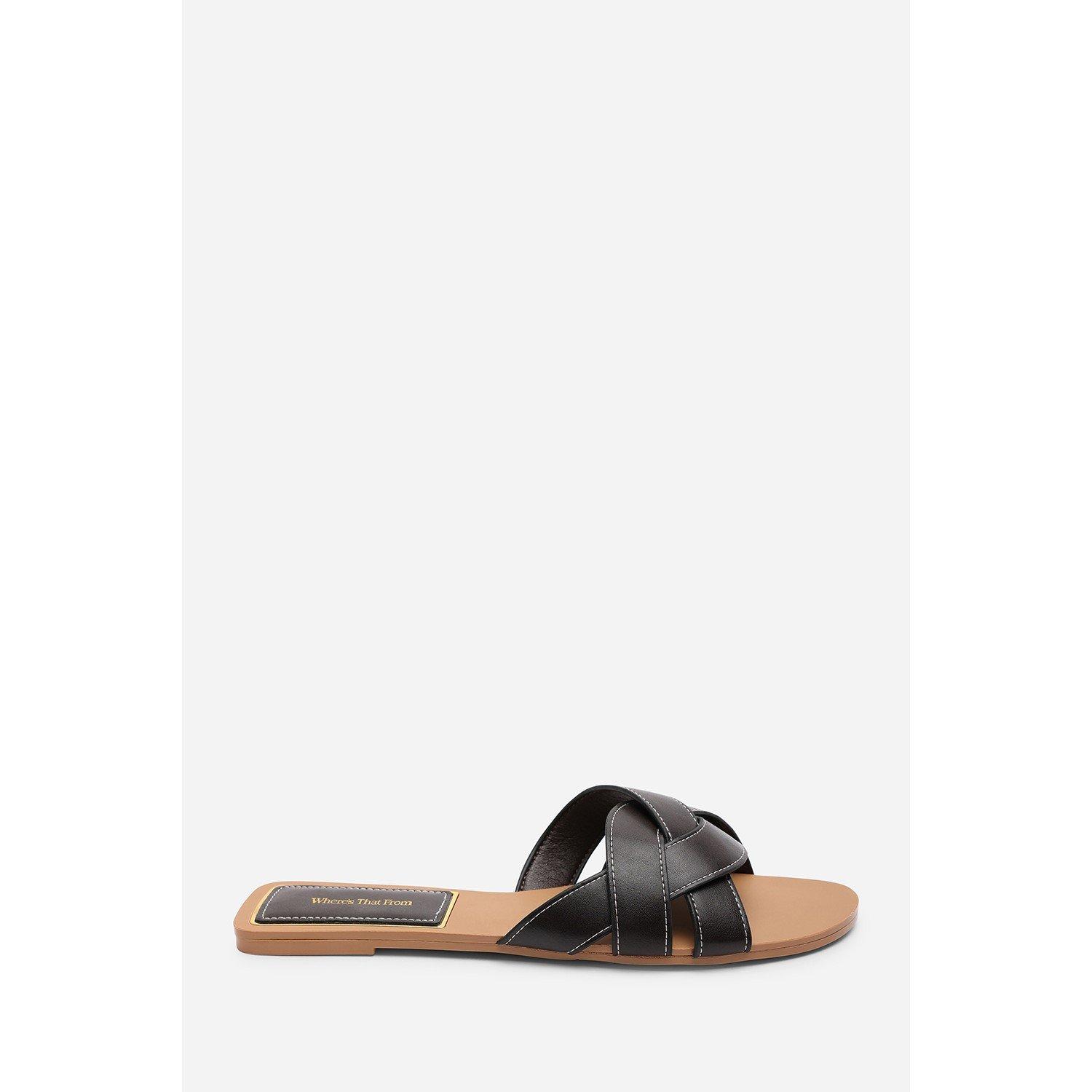 Dark Brown - Wheres That From - Elvira Braided Dark Brown Slide on Sandals with co - 1