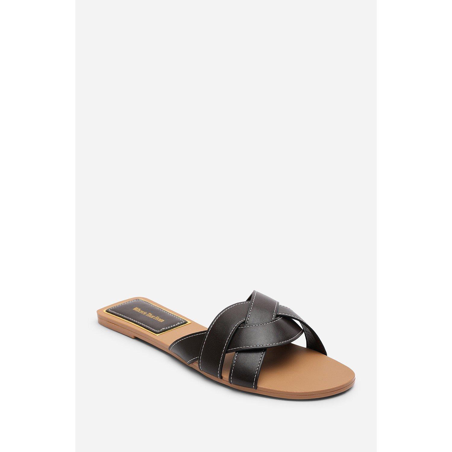 Dark Brown - Wheres That From - Elvira Braided Dark Brown Slide on Sandals with co - 2