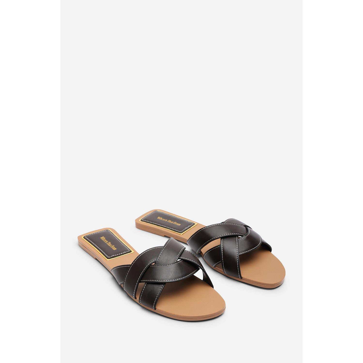 Dark Brown - Wheres That From - Elvira Braided Dark Brown Slide on Sandals with co - 3