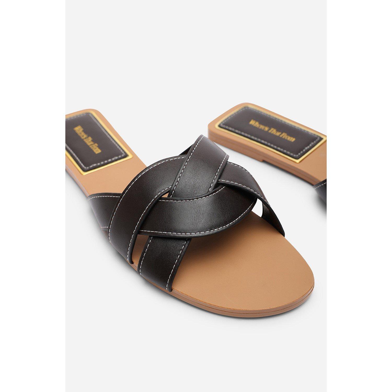 Dark Brown - Wheres That From - Elvira Braided Dark Brown Slide on Sandals with co - 4