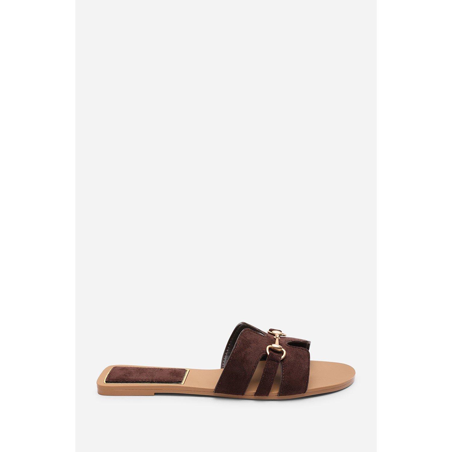 Dark Brown - Wheres That From - Dorina Embellished Dark Brown Suede Slide On Sanda - 2