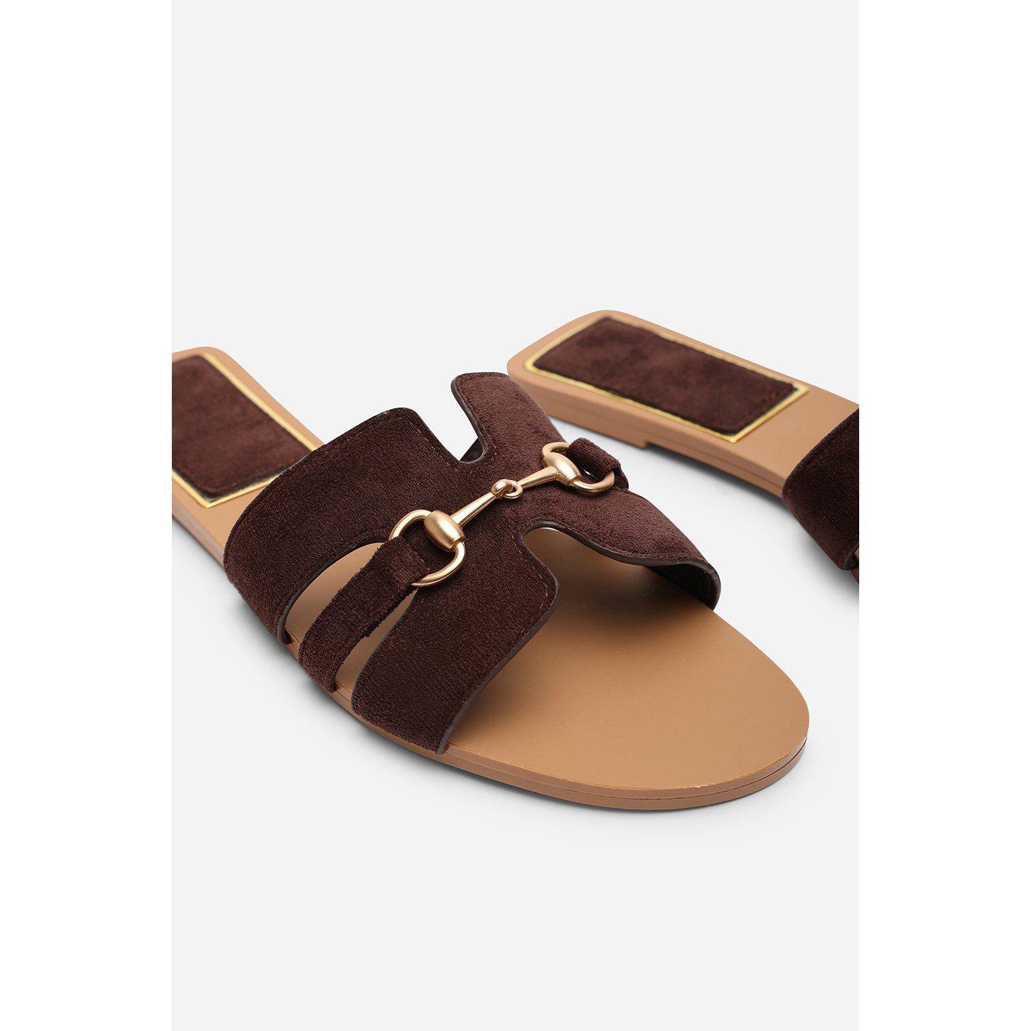 Dark Brown - Wheres That From - Dorina Embellished Dark Brown Suede Slide On Sanda - 5