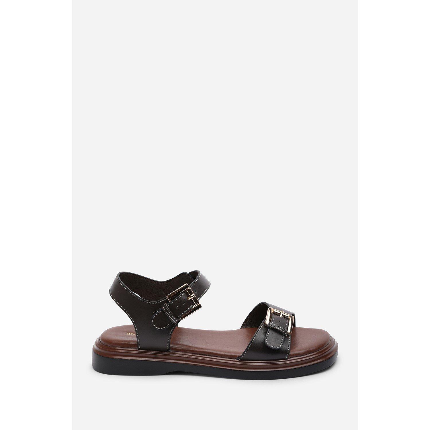 Dark Brown - Wheres That From - Circa Flatform Double Buckle Dark Brown Sandal - 2