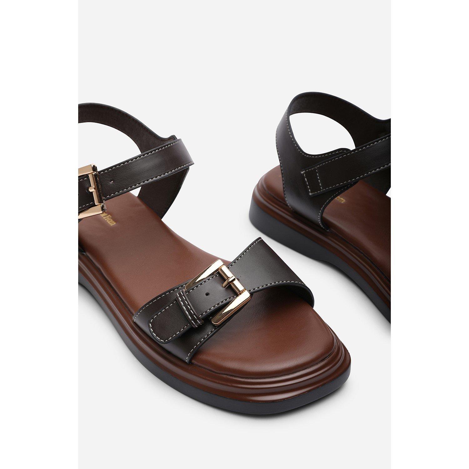 Dark Brown - Wheres That From - Circa Flatform Double Buckle Dark Brown Sandal - 5