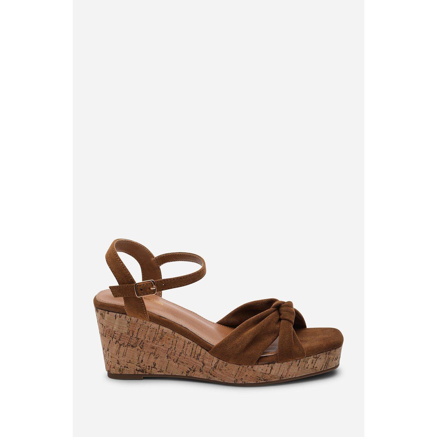 Cognac - Wheres That From - Mystique Platform Knot Detail Cognac Suede Wedge - 2