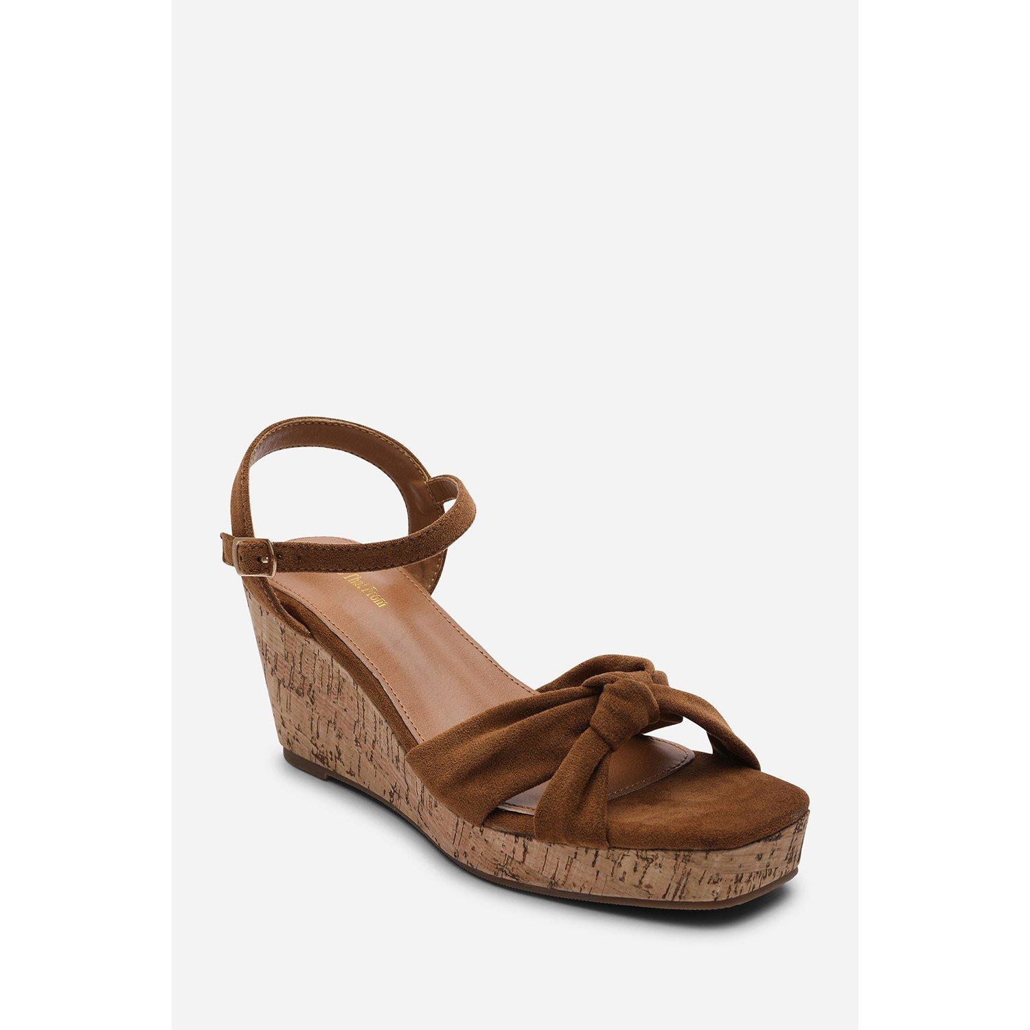 Cognac - Wheres That From - Mystique Platform Knot Detail Cognac Suede Wedge - 3