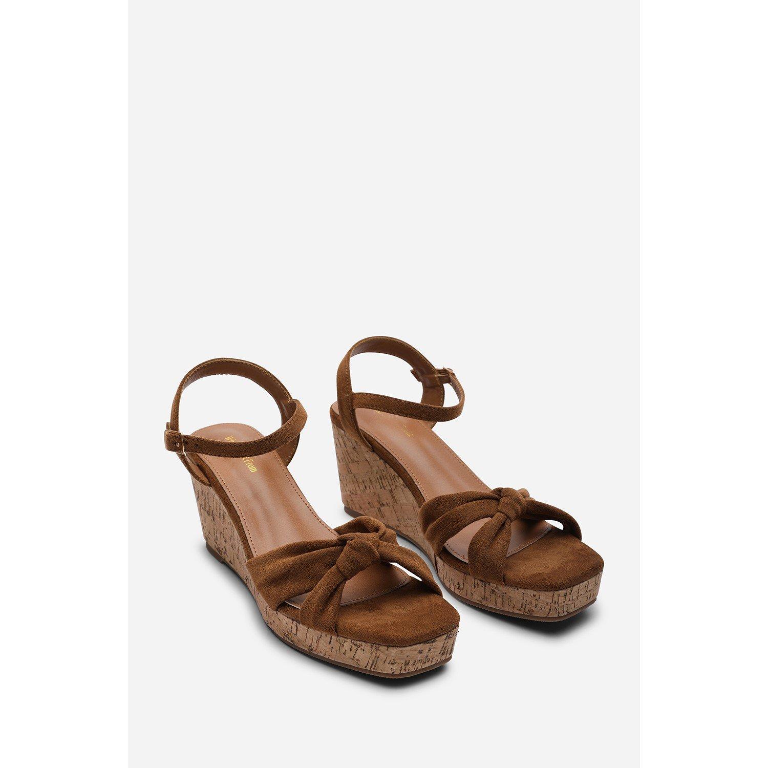 Cognac - Wheres That From - Mystique Platform Knot Detail Cognac Suede Wedge - 4