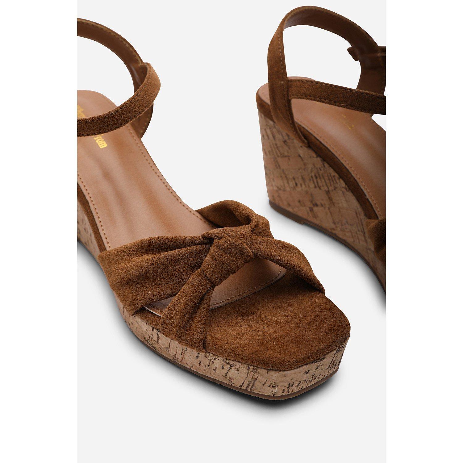 Cognac - Wheres That From - Mystique Platform Knot Detail Cognac Suede Wedge - 5