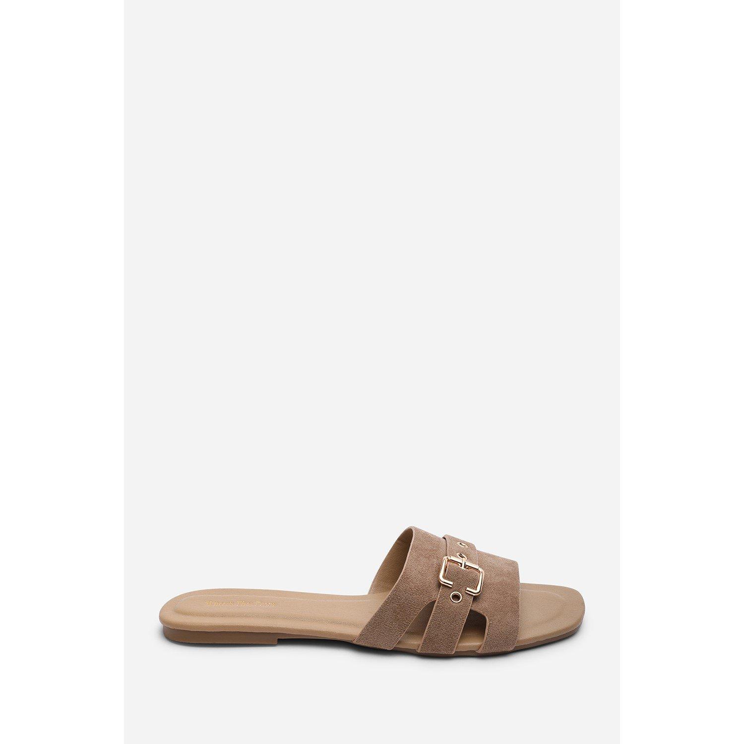 Camel - Wheres That From - Alvita Buckle Slide on Flat Camel Suede Slide On S - 2