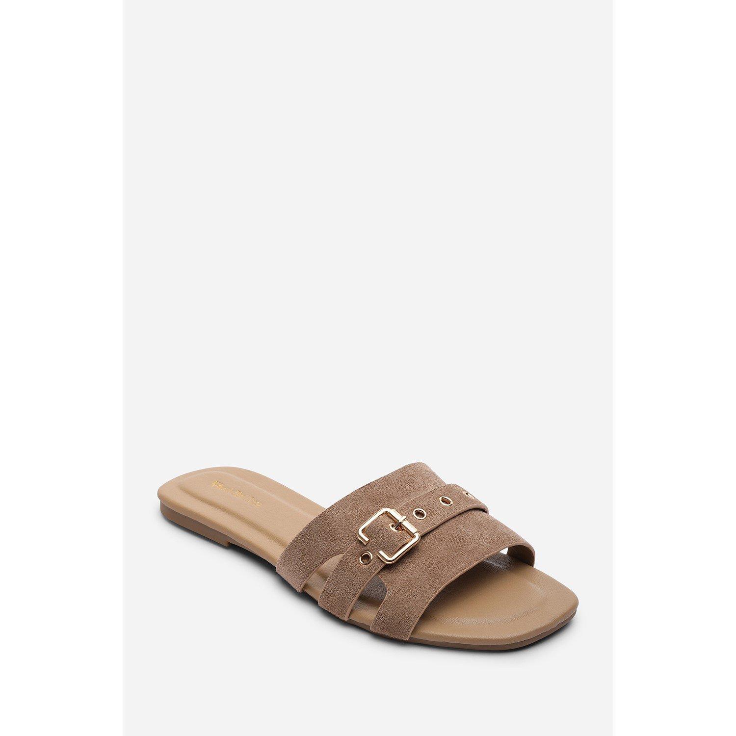 Camel - Wheres That From - Alvita Buckle Slide on Flat Camel Suede Slide On S - 3
