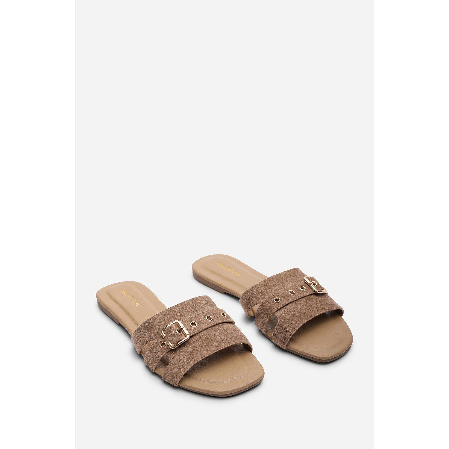 Camel - Wheres That From - Alvita Buckle Slide on Flat Camel Suede Slide On S - 4