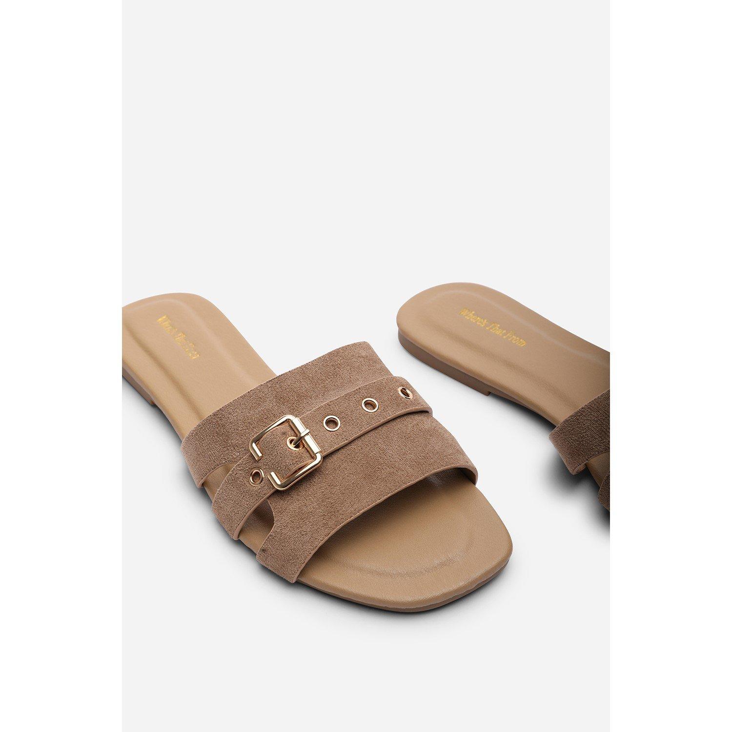 Camel - Wheres That From - Alvita Buckle Slide on Flat Camel Suede Slide On S - 5