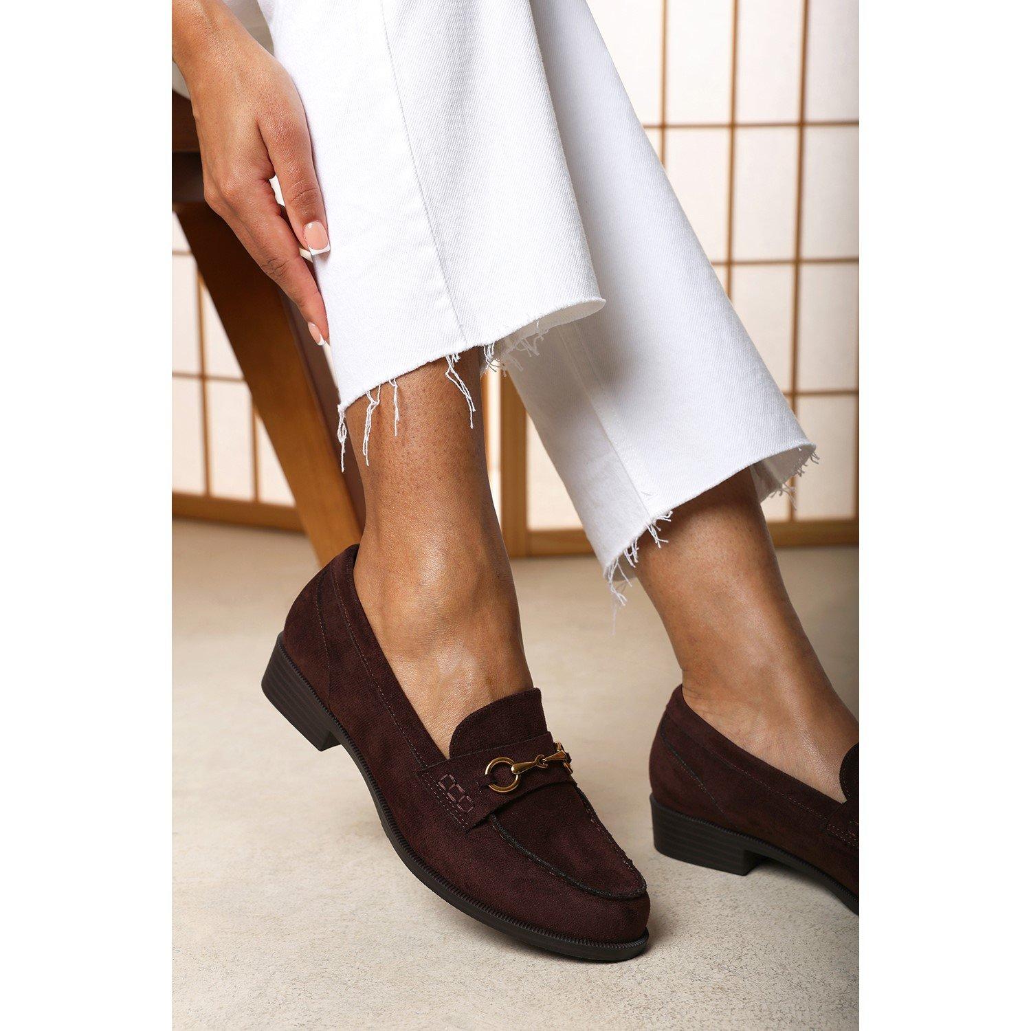 Dark Brown - Wheres That From - Maelynn Round Toe Single Metal Bar Loafers - 1