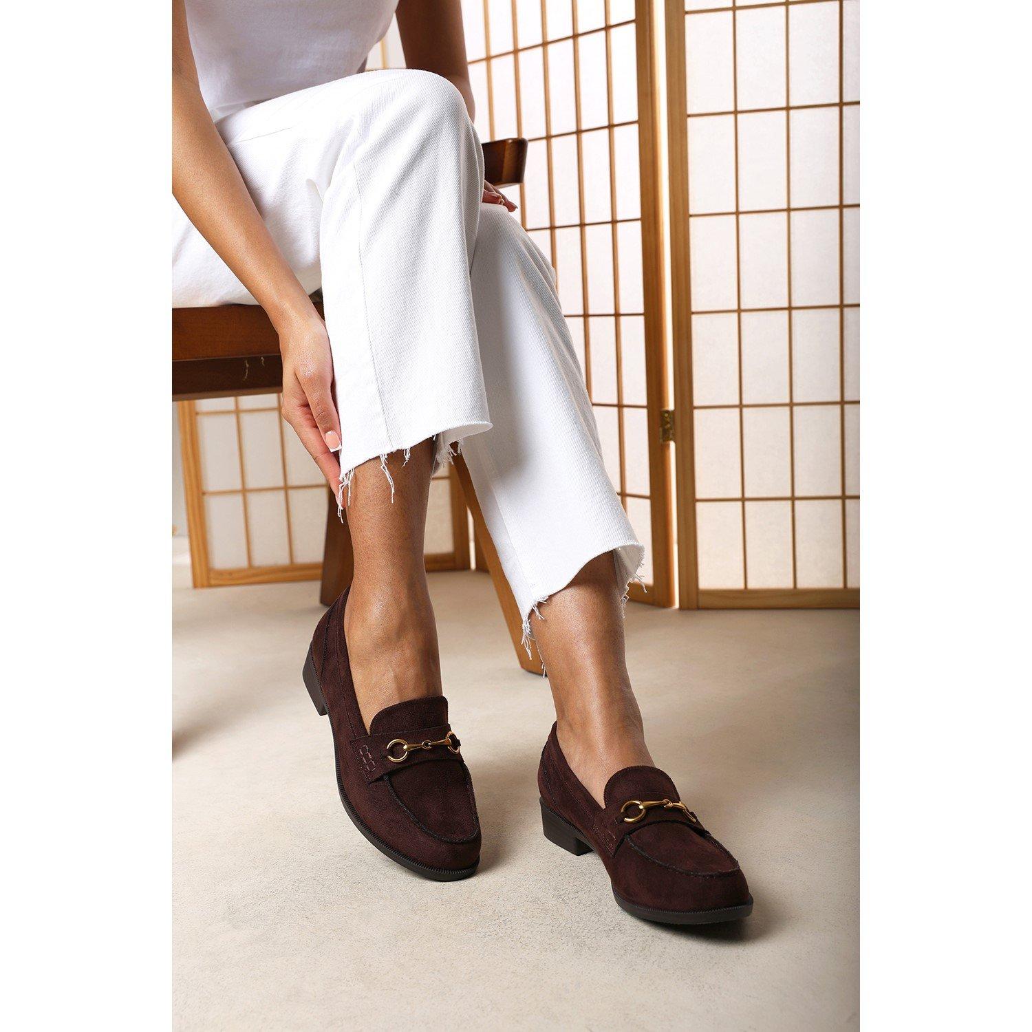 Dark Brown - Wheres That From - Maelynn Round Toe Single Metal Bar Loafers - 2