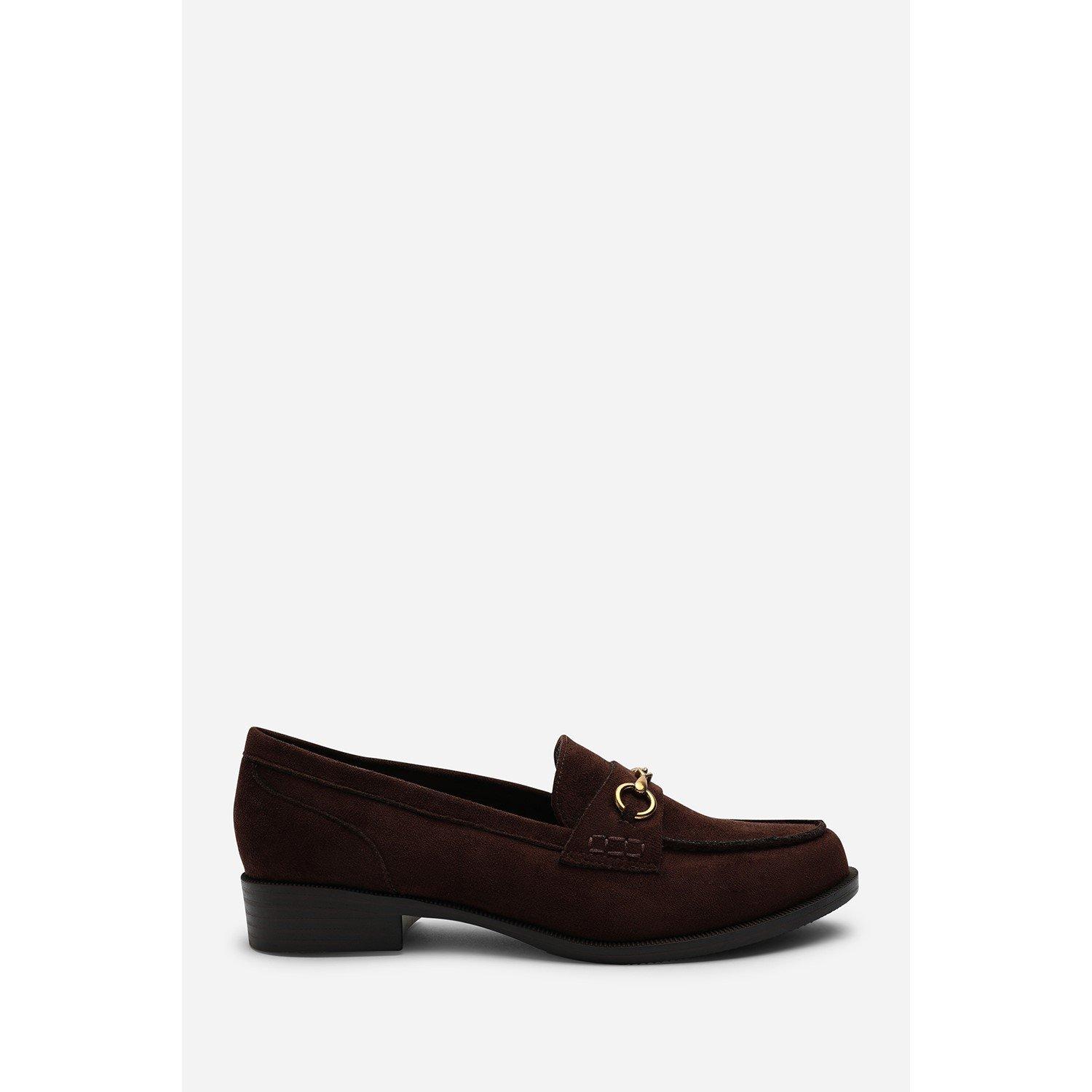 Dark Brown - Wheres That From - Maelynn Round Toe Single Metal Bar Loafers - 3