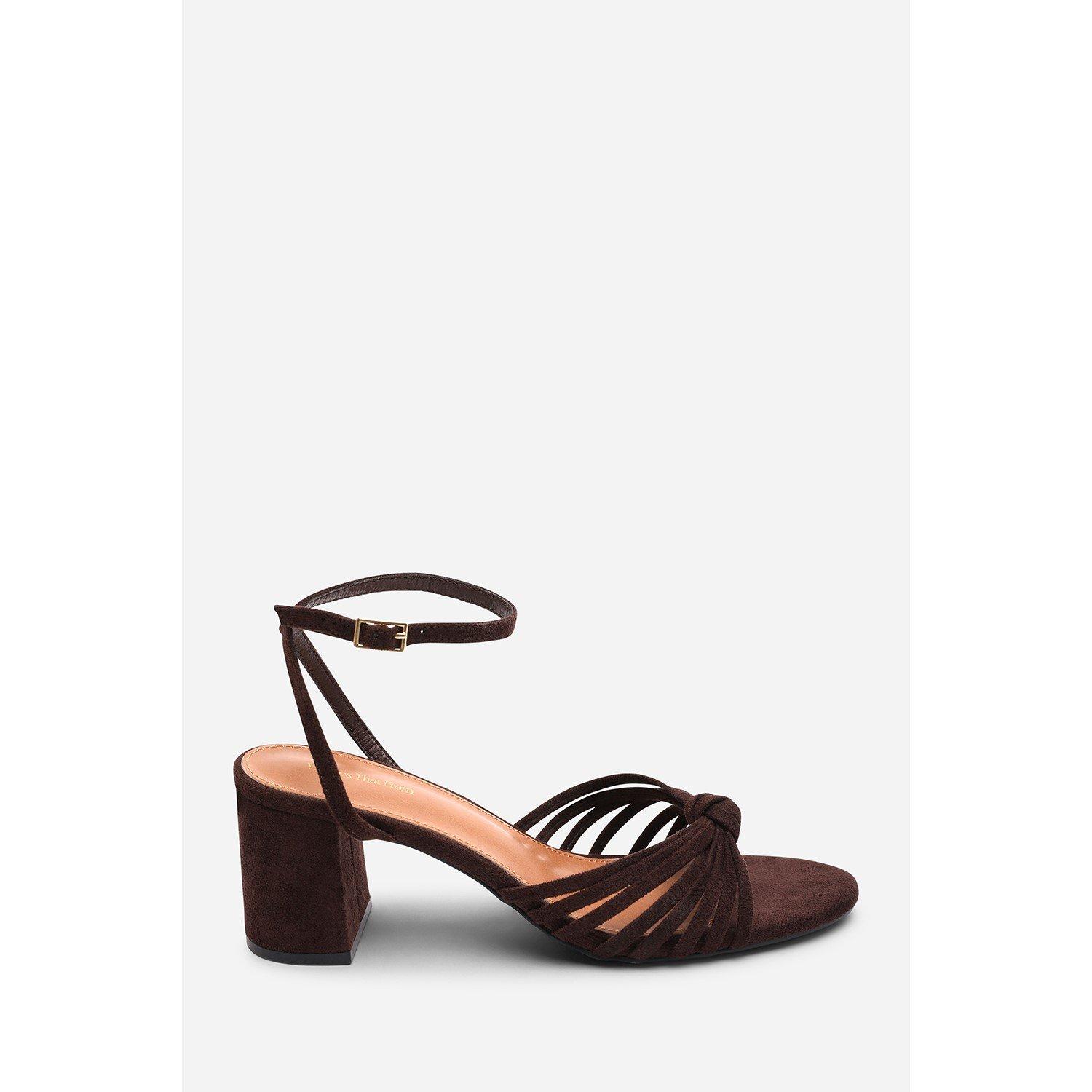 Dark Brown - Wheres That From - Blossy Knotted Block Heel Sandal With Ankle Strap - 2
