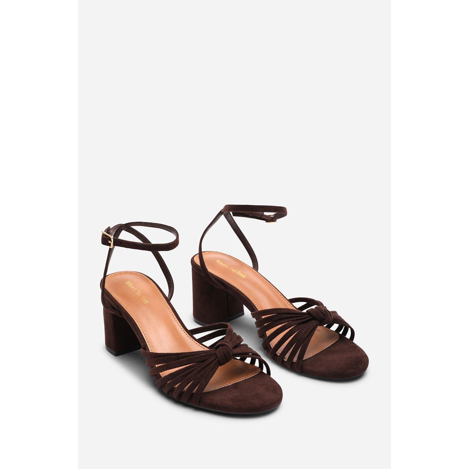 Dark Brown - Wheres That From - Blossy Knotted Block Heel Sandal With Ankle Strap - 3