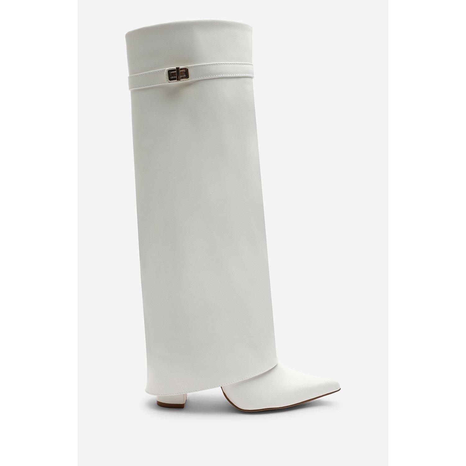White - Wheres That From - Keira Fold Over Shark Block Heel Point Toe Boots - 3