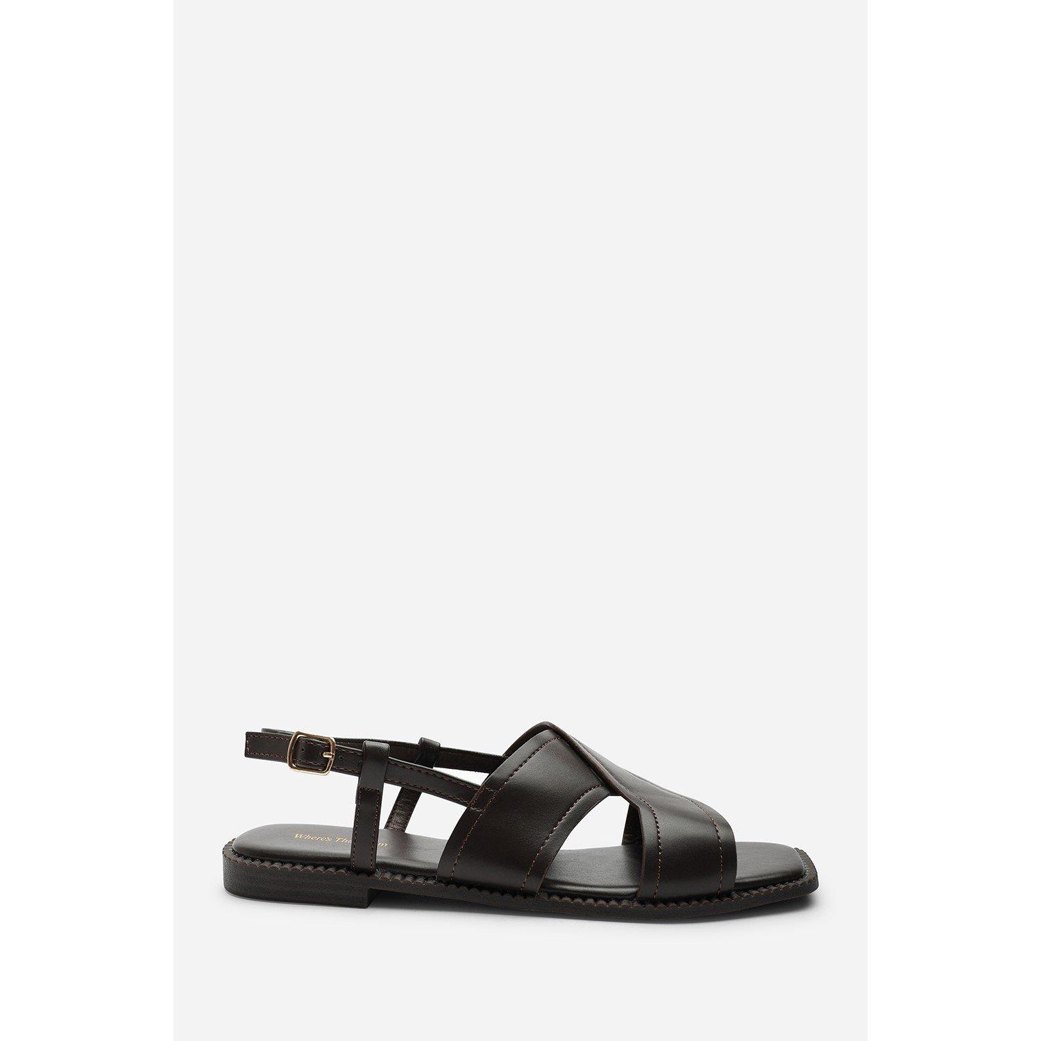 Dark Brown - Wheres That From - Cavina Square Toe Dark Brown PU Slingback Sandals - 3
