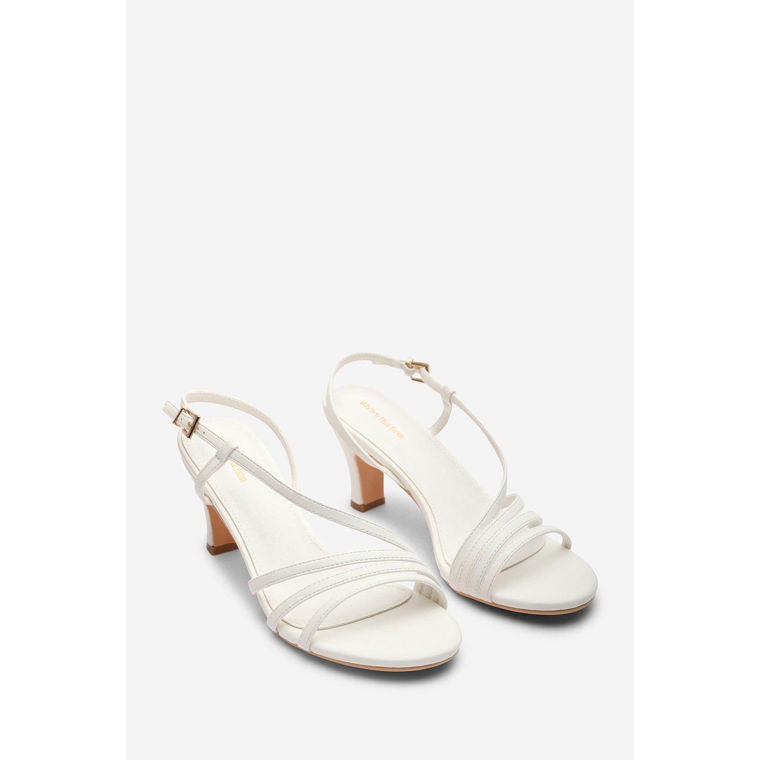 White - Wheres That From - Mykonos Multi Strap Slingback White Suede Low Bloc - 4