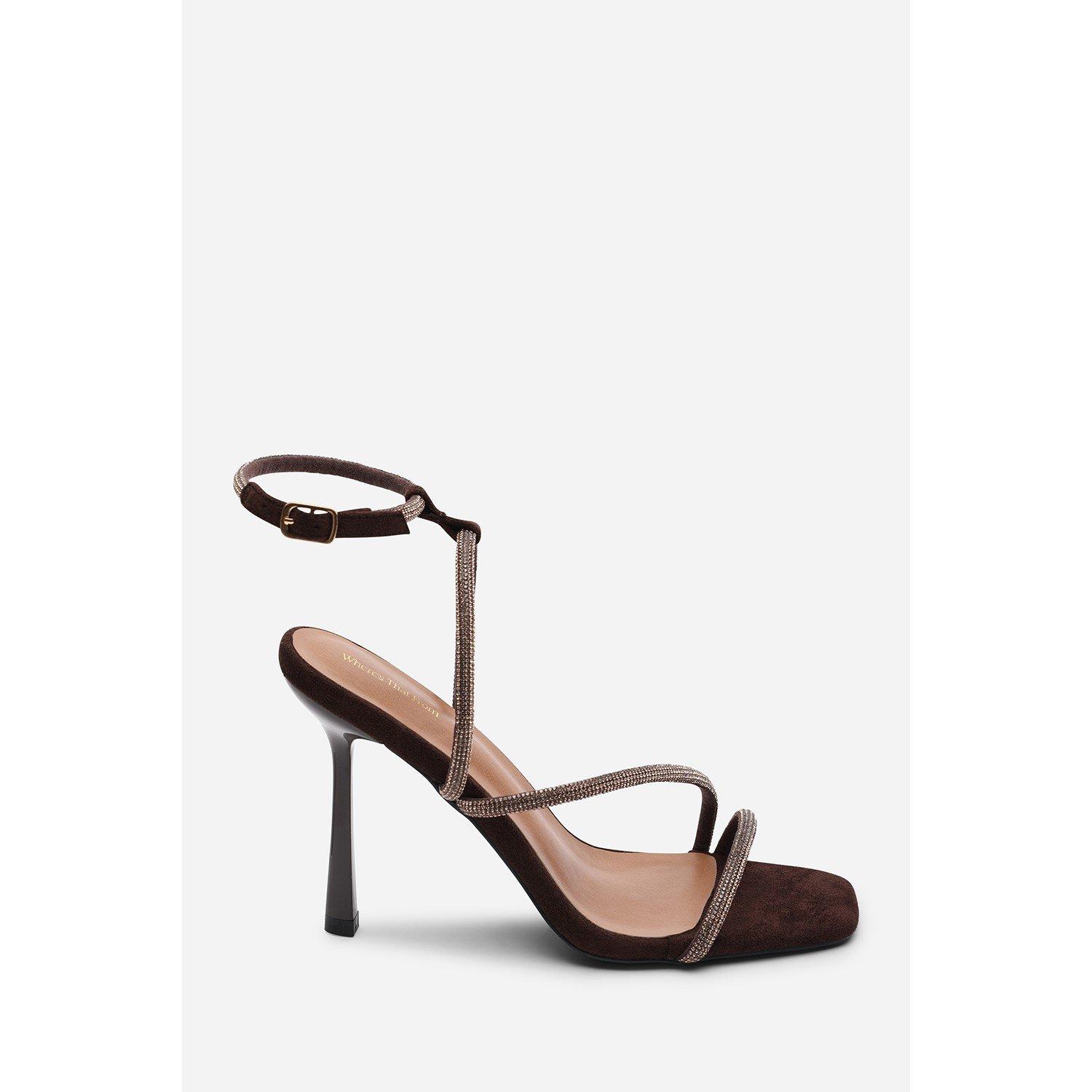 Dark Brown - Wheres That From - Betsy High Heels Sandals with Diamante detail & Sq - 2