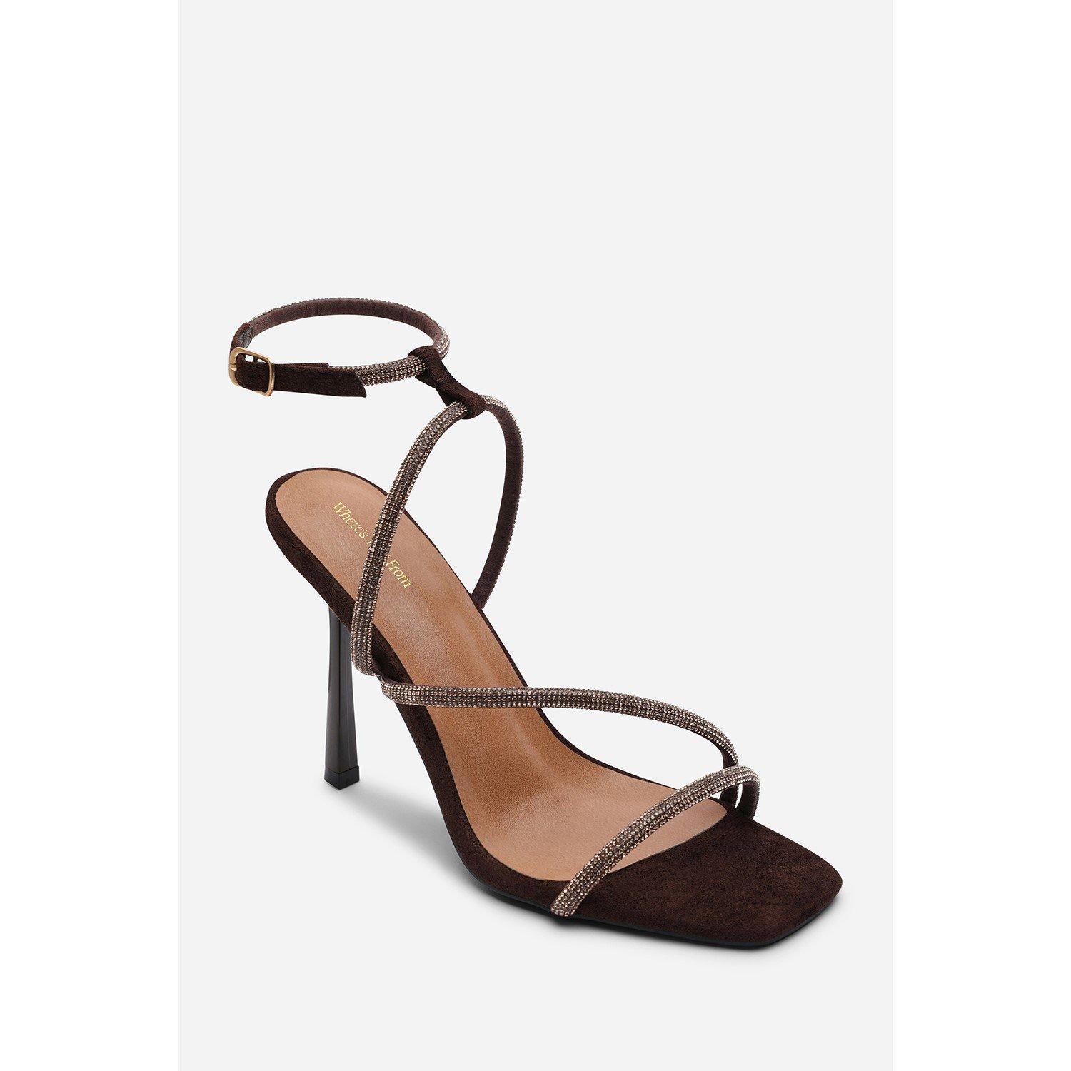 Dark Brown - Wheres That From - Betsy High Heels Sandals with Diamante detail & Sq - 3