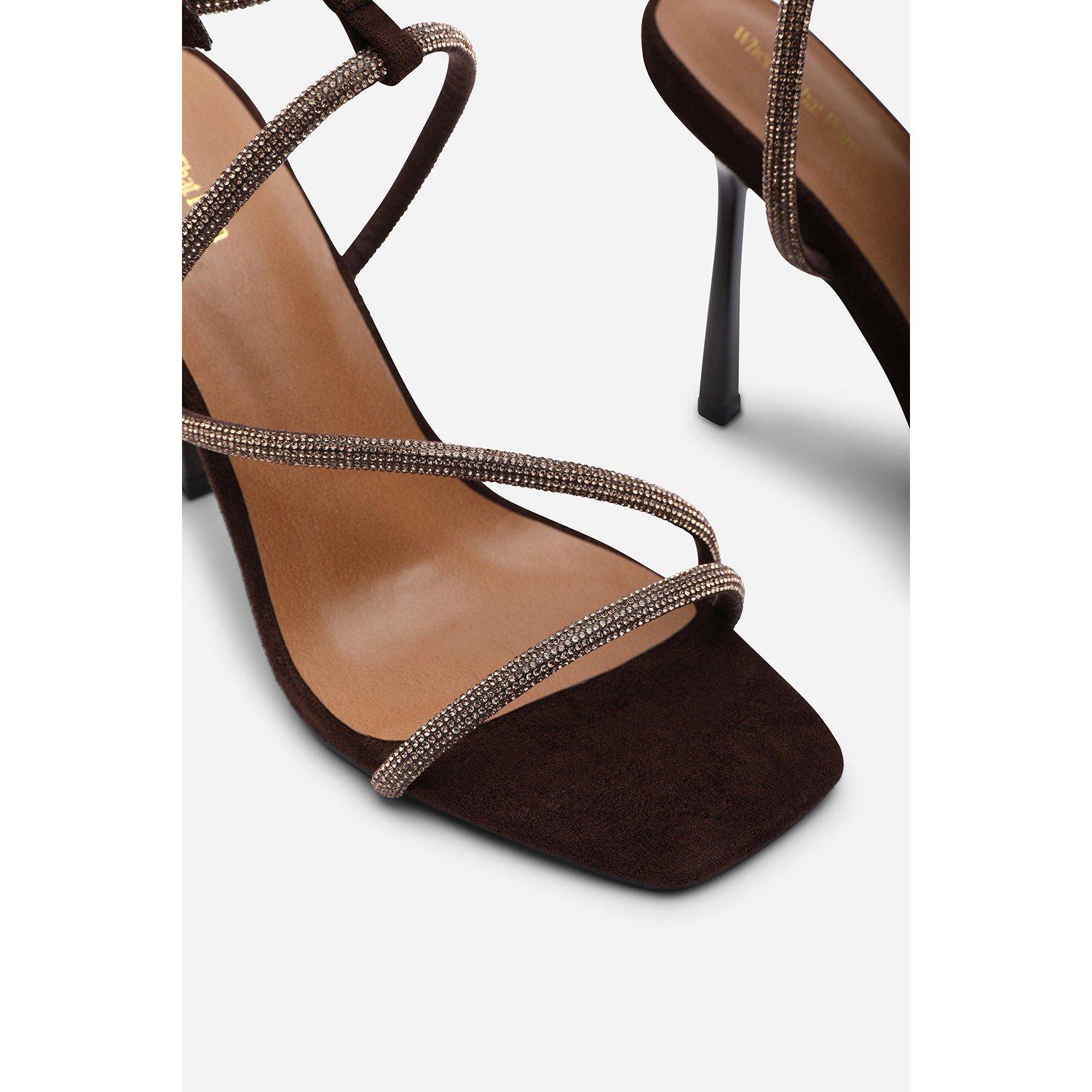 Dark Brown - Wheres That From - Betsy High Heels Sandals with Diamante detail & Sq - 5
