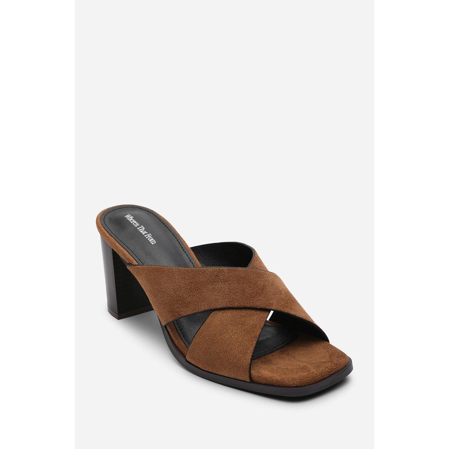 Cognac - Wheres That From - Livana Crossover Strap Block Heeled Mule - 3