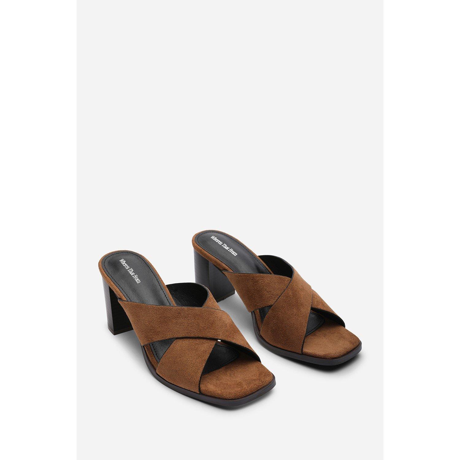 Cognac - Wheres That From - Livana Crossover Strap Block Heeled Mule - 4