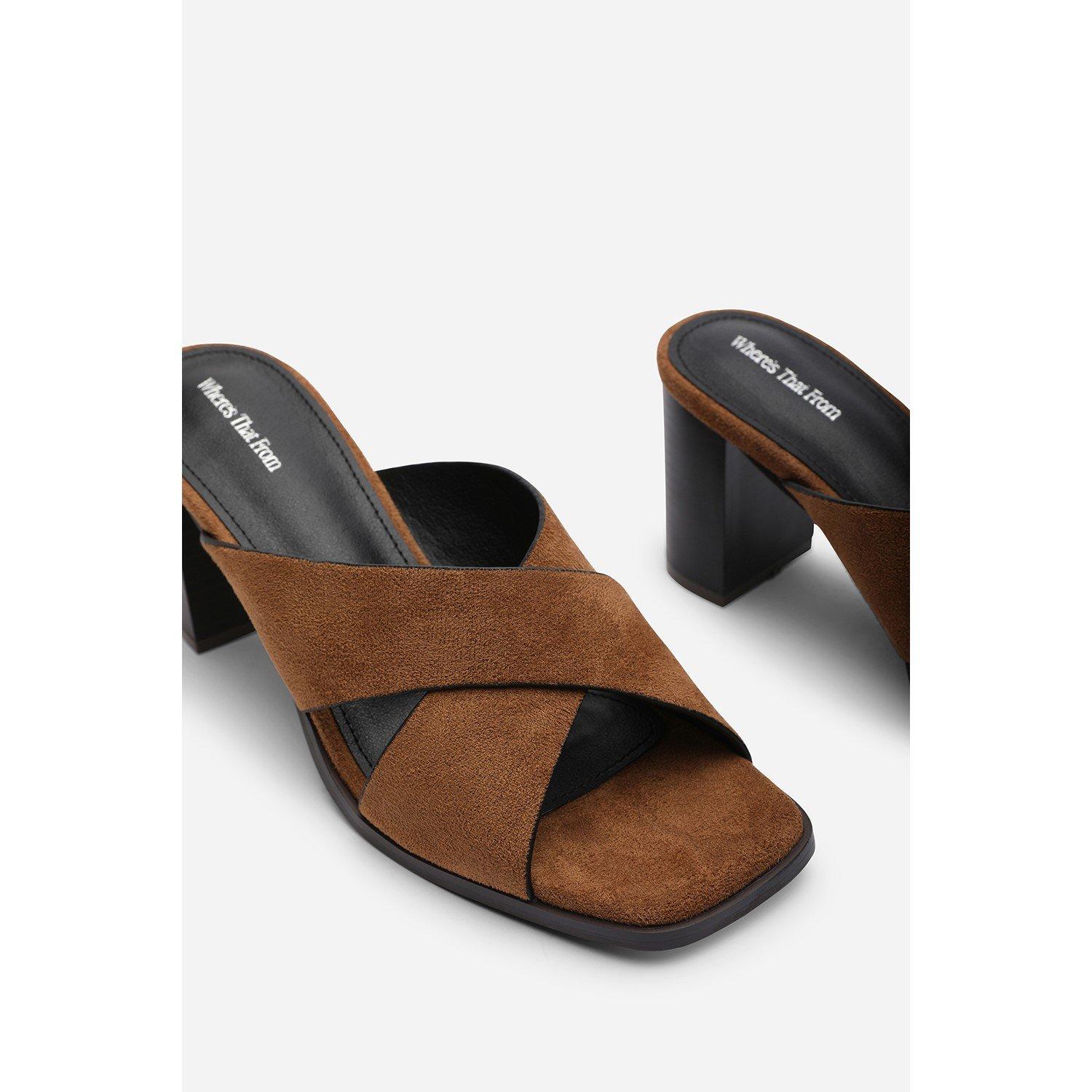 Cognac - Wheres That From - Livana Crossover Strap Block Heeled Mule - 5