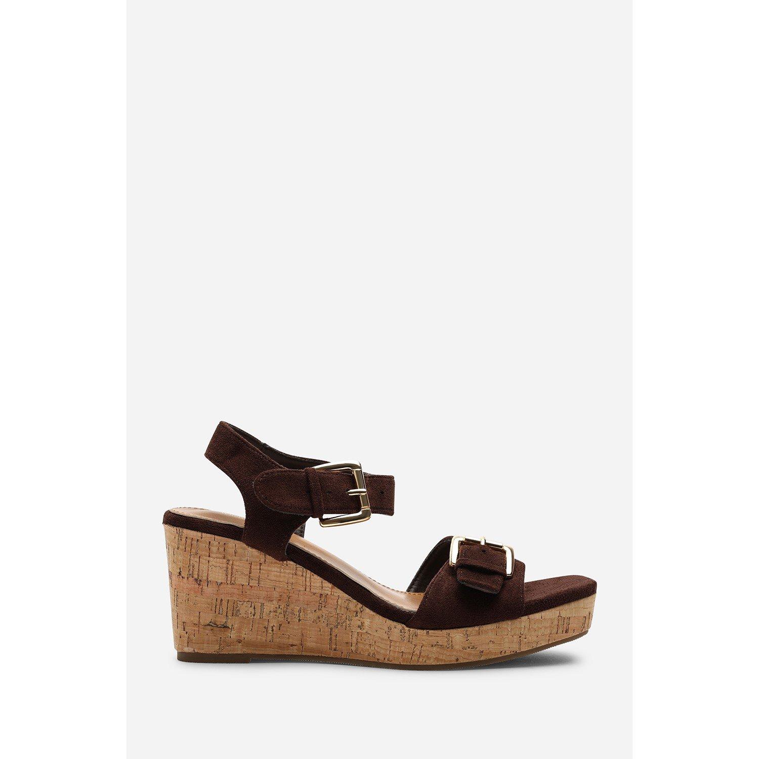 Dark Brown - Wheres That From - Olivine Double Strap Platform Dark Brown Suede Wed - 2