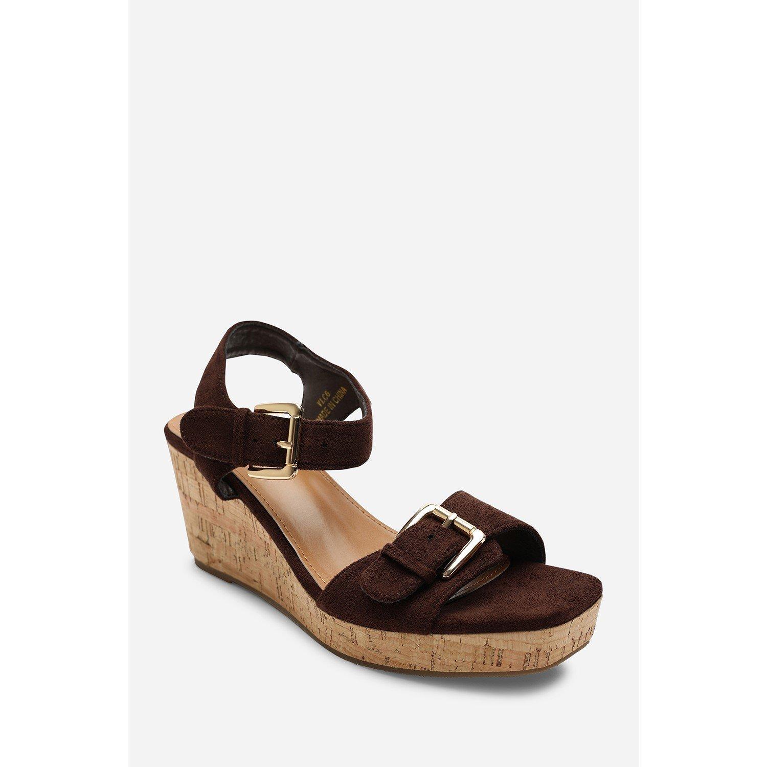 Dark Brown - Wheres That From - Olivine Double Strap Platform Dark Brown Suede Wed - 3