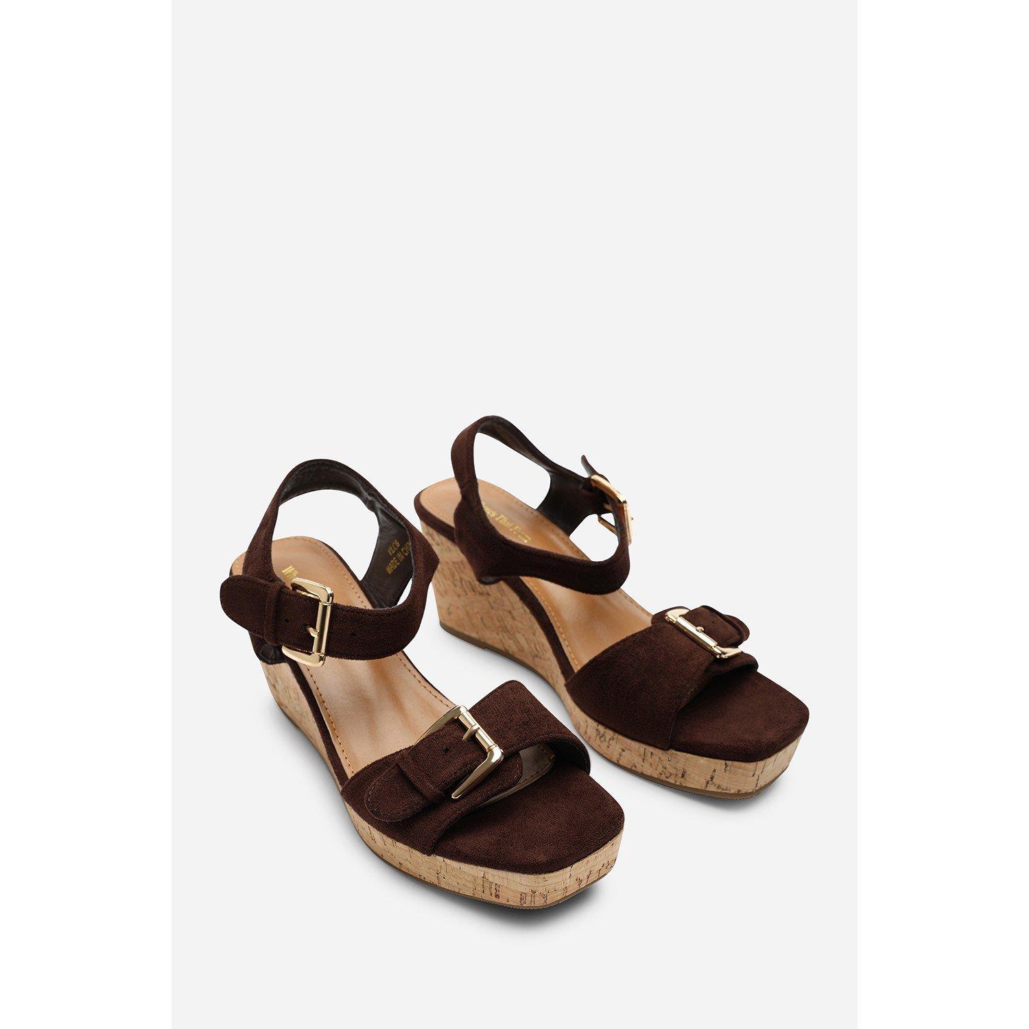 Dark Brown - Wheres That From - Olivine Double Strap Platform Dark Brown Suede Wed - 4