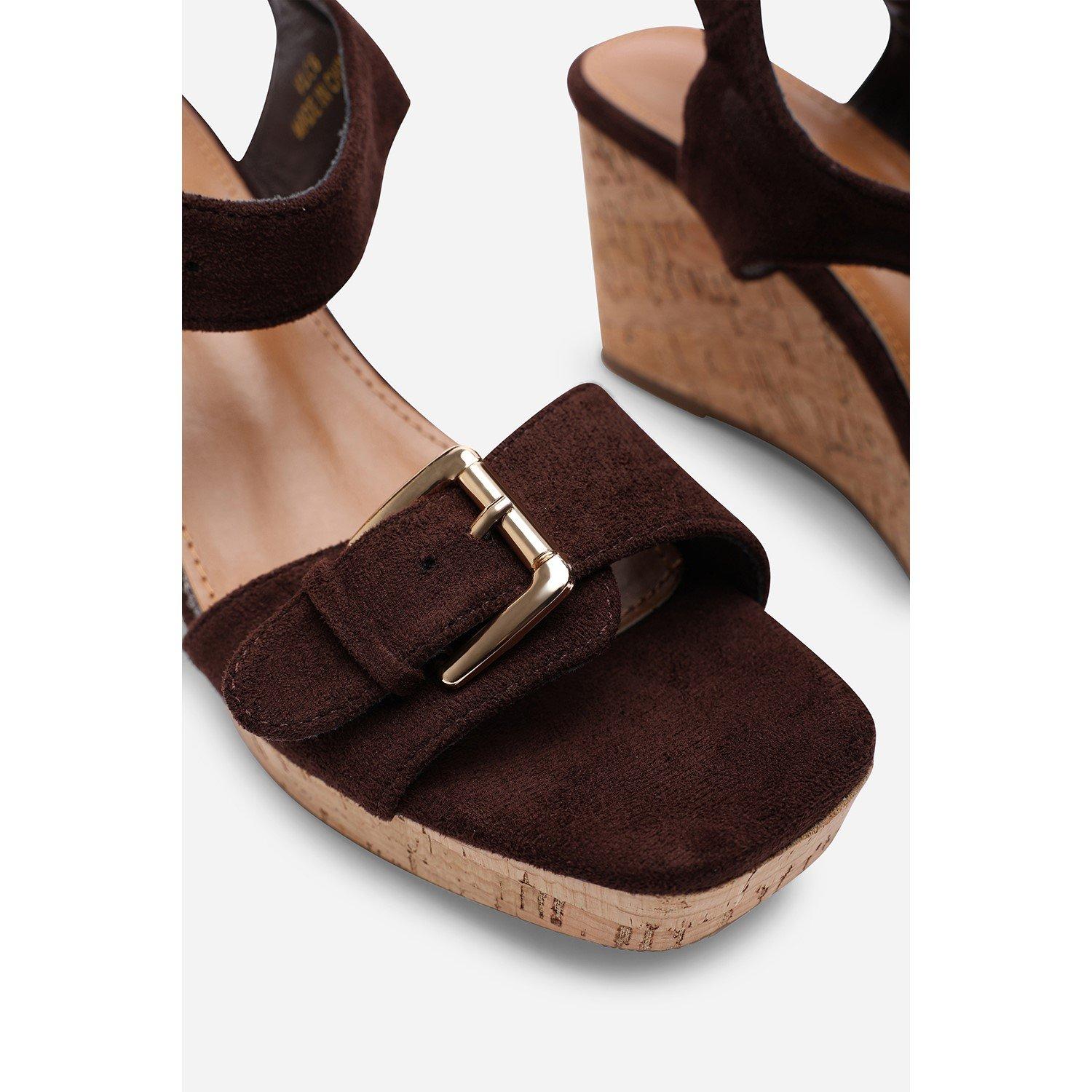 Dark Brown - Wheres That From - Olivine Double Strap Platform Dark Brown Suede Wed - 5