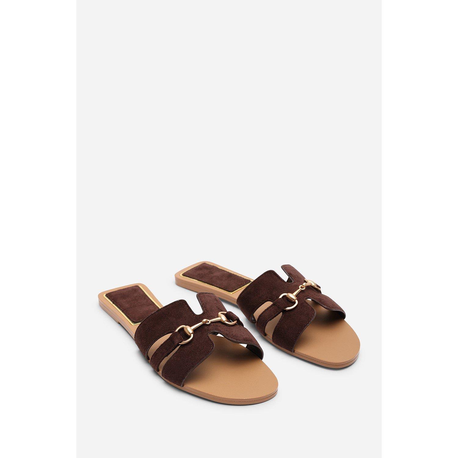 Dark Brown - Wheres That From - Dorina Embellished Wide Fit Dark Brown Suede Slide - 4