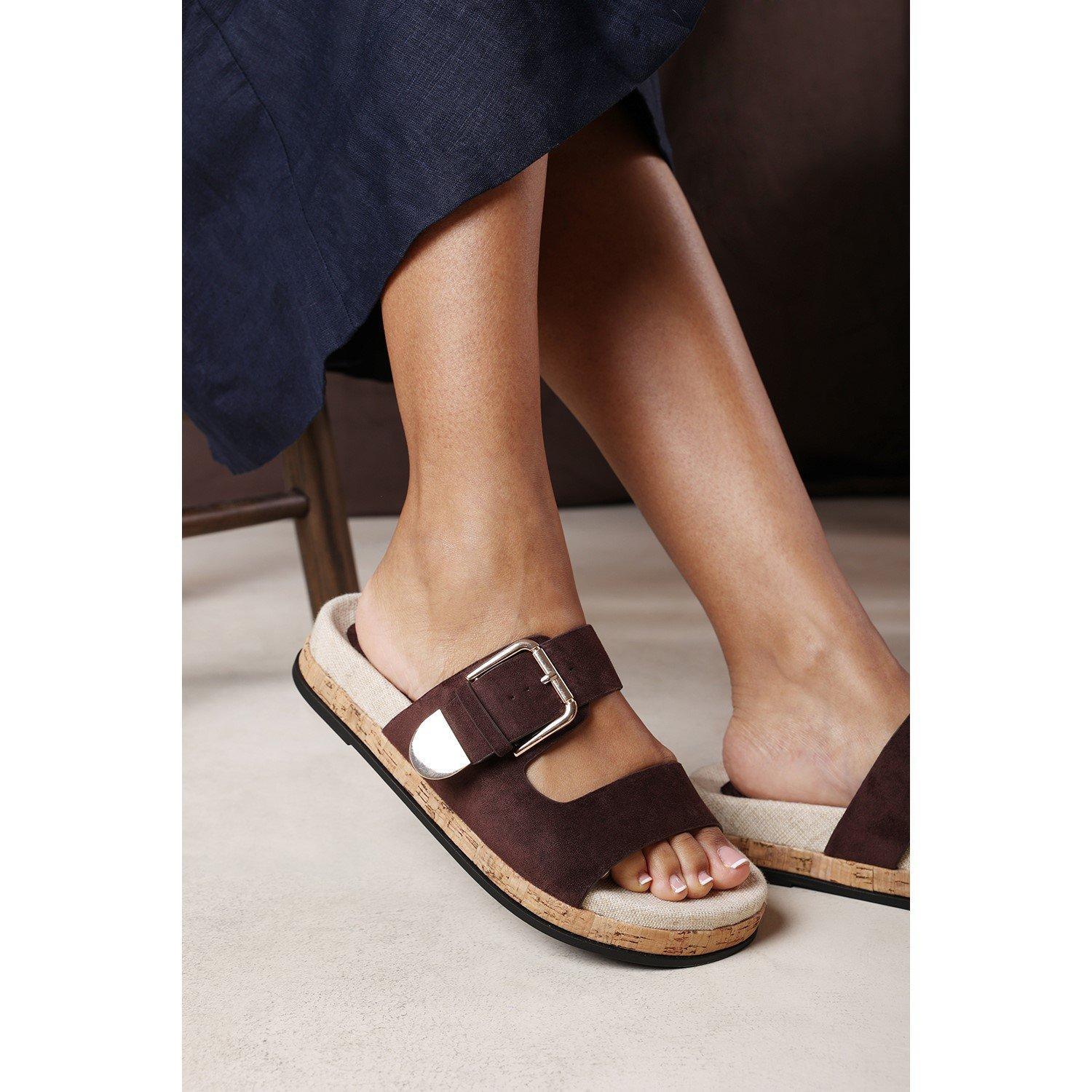 Dark Brown - Wheres That From - Avenue Buckle Footbed Dark Brown Suede Sandal - 1