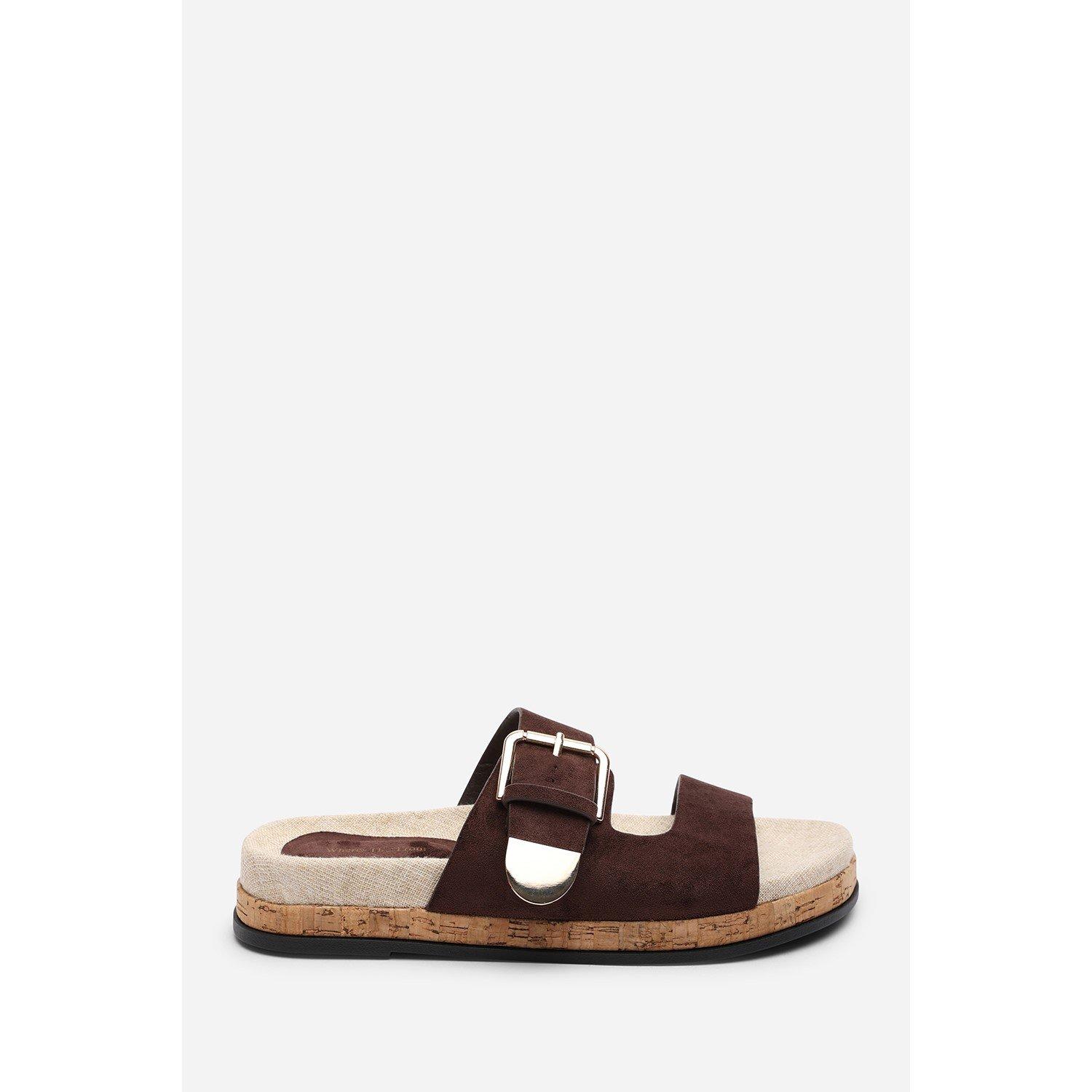 Dark Brown - Wheres That From - Avenue Buckle Footbed Dark Brown Suede Sandal - 2
