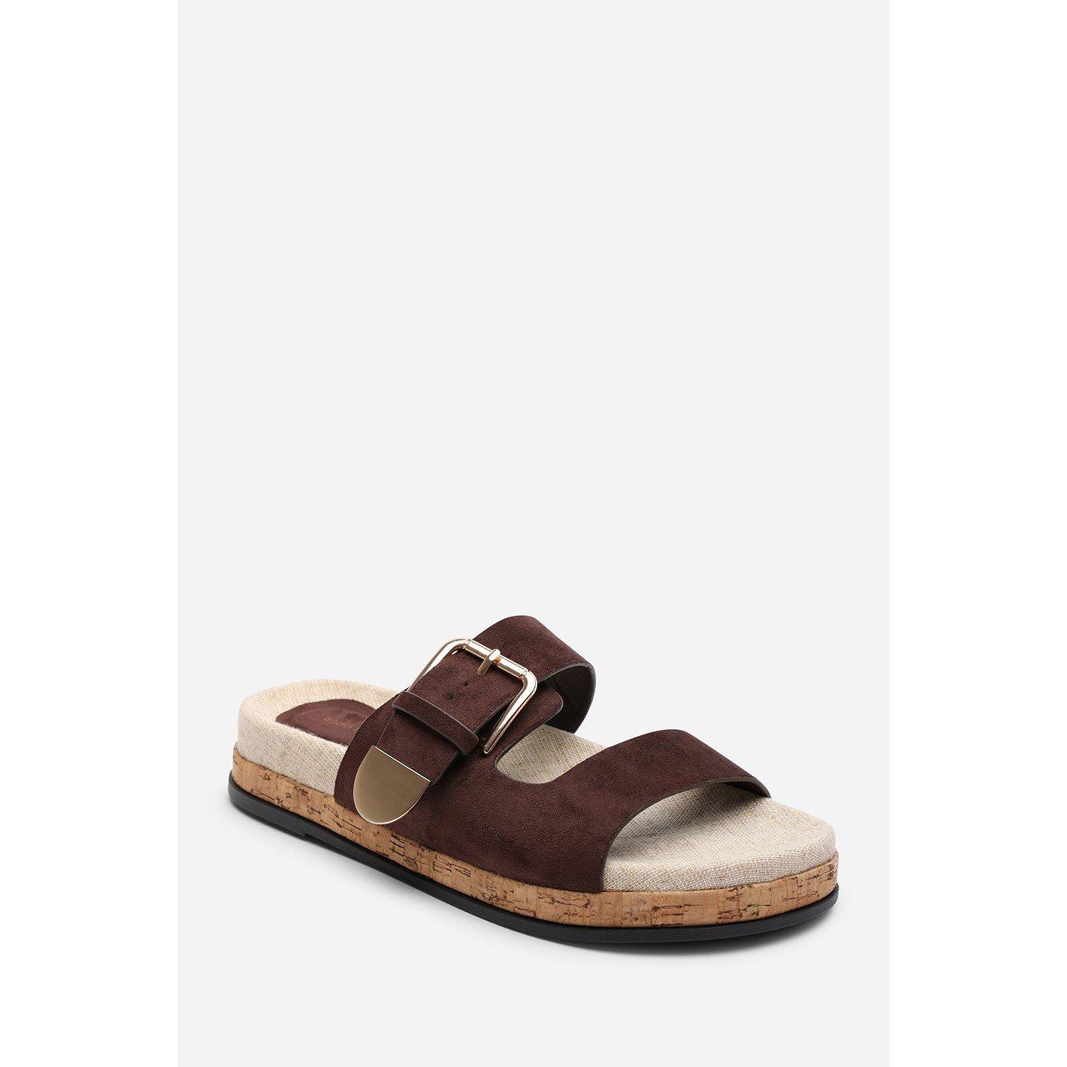Dark Brown - Wheres That From - Avenue Buckle Footbed Dark Brown Suede Sandal - 3