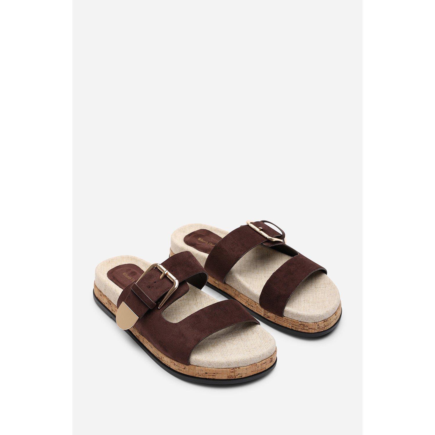 Dark Brown - Wheres That From - Avenue Buckle Footbed Dark Brown Suede Sandal - 4