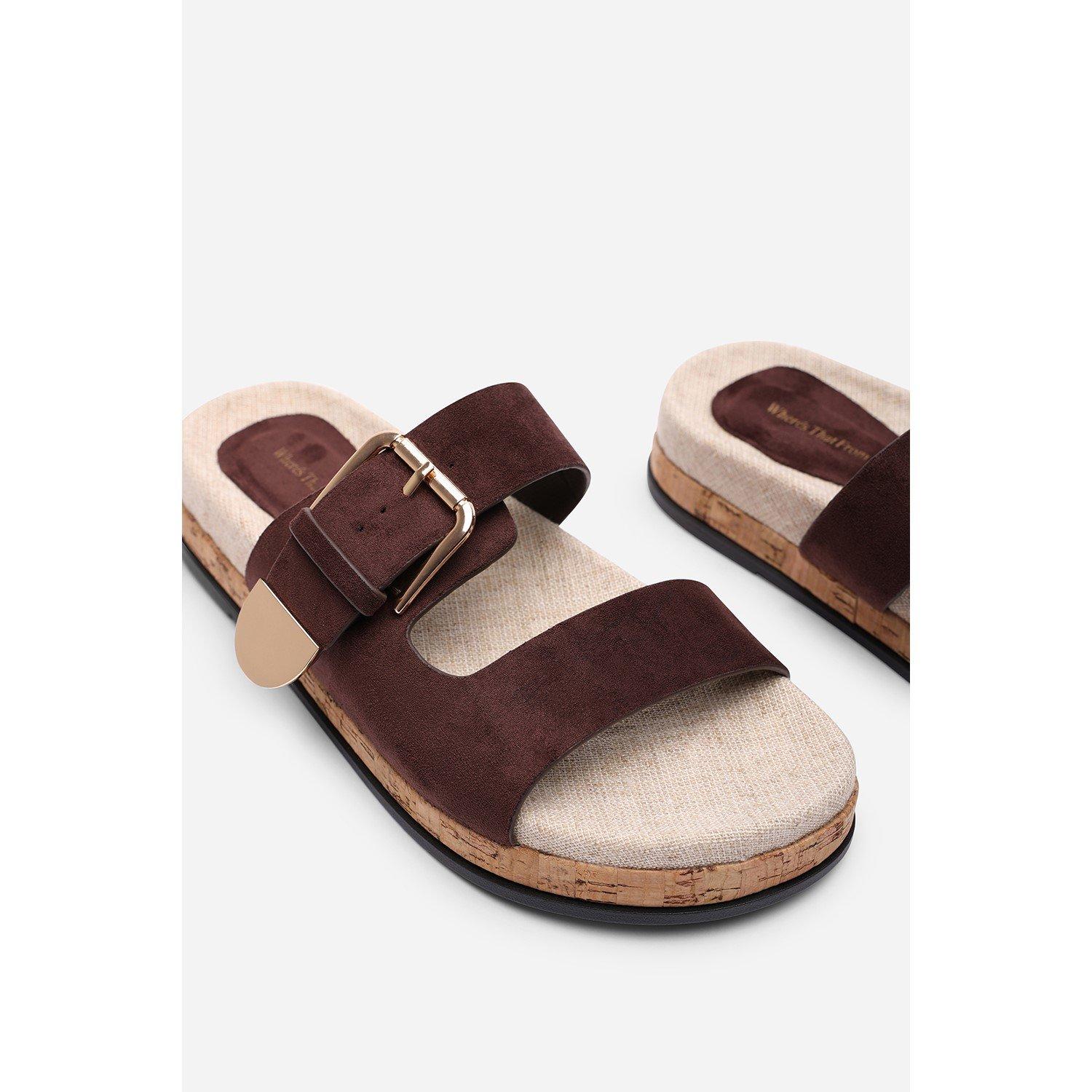 Dark Brown - Wheres That From - Avenue Buckle Footbed Dark Brown Suede Sandal - 5