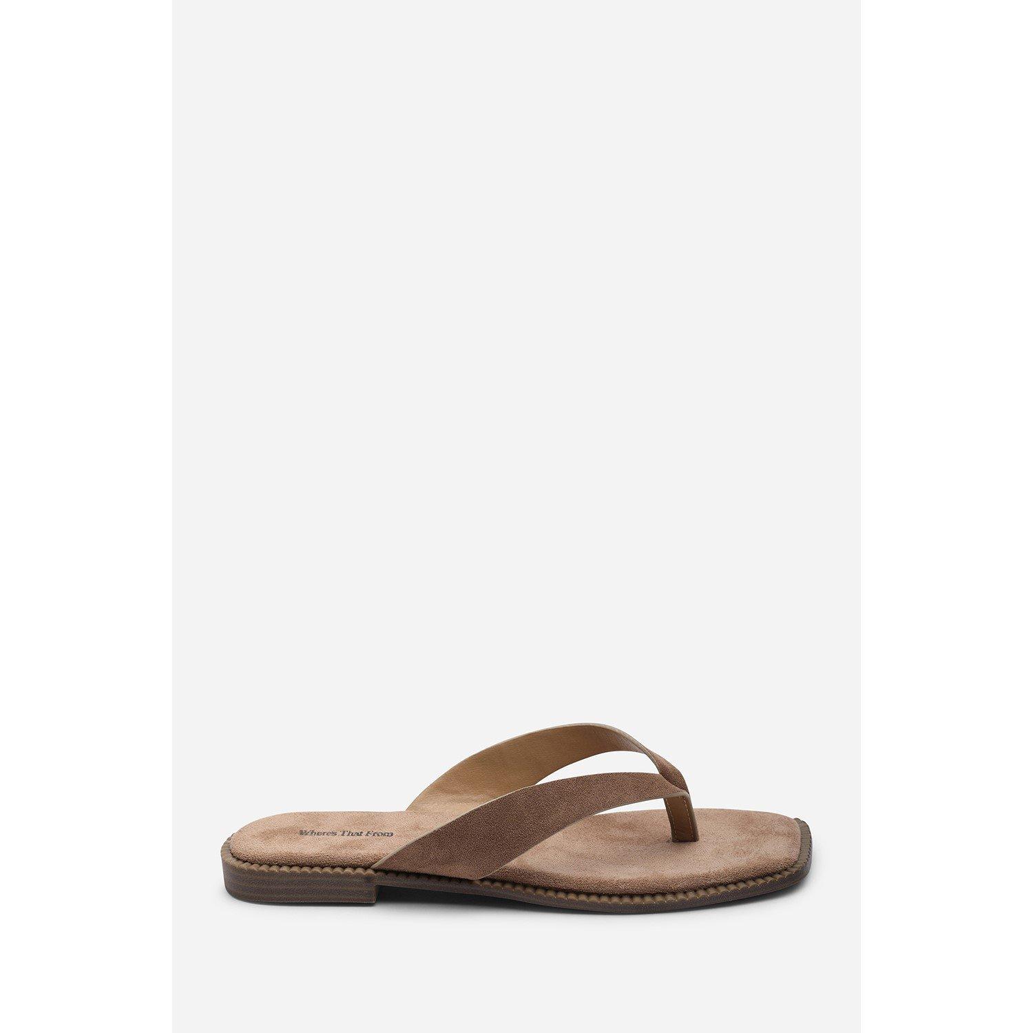 Camel - Wheres That From - Lirena Square Toe Camel Suede Flip Flop Sandal - 2